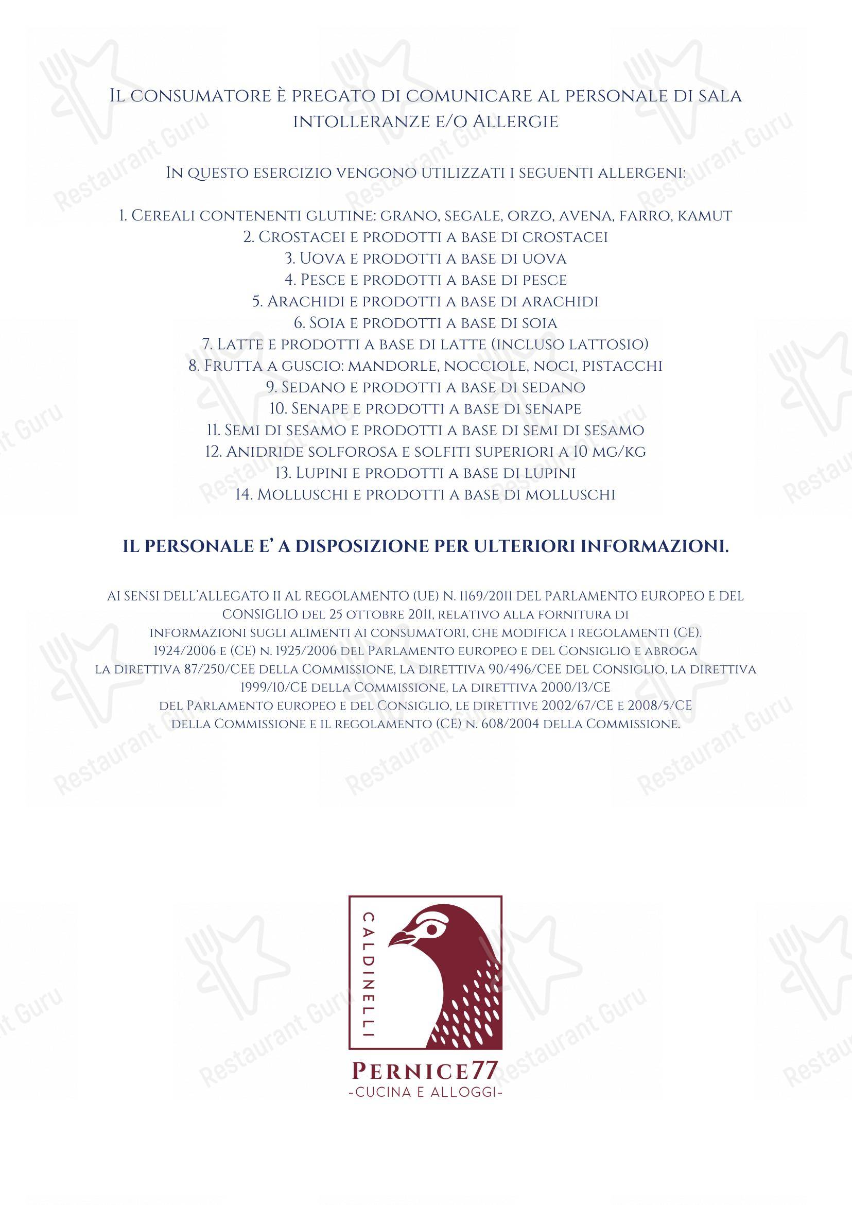 Menu di Ristorante Pernice77 - B&B Pernice77 - Menu bar