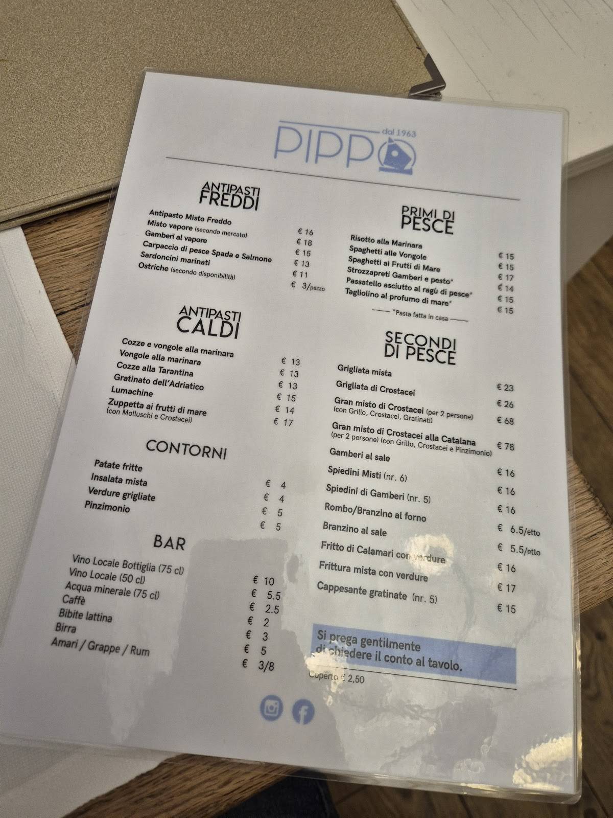 Menu di Ristorante Pippo