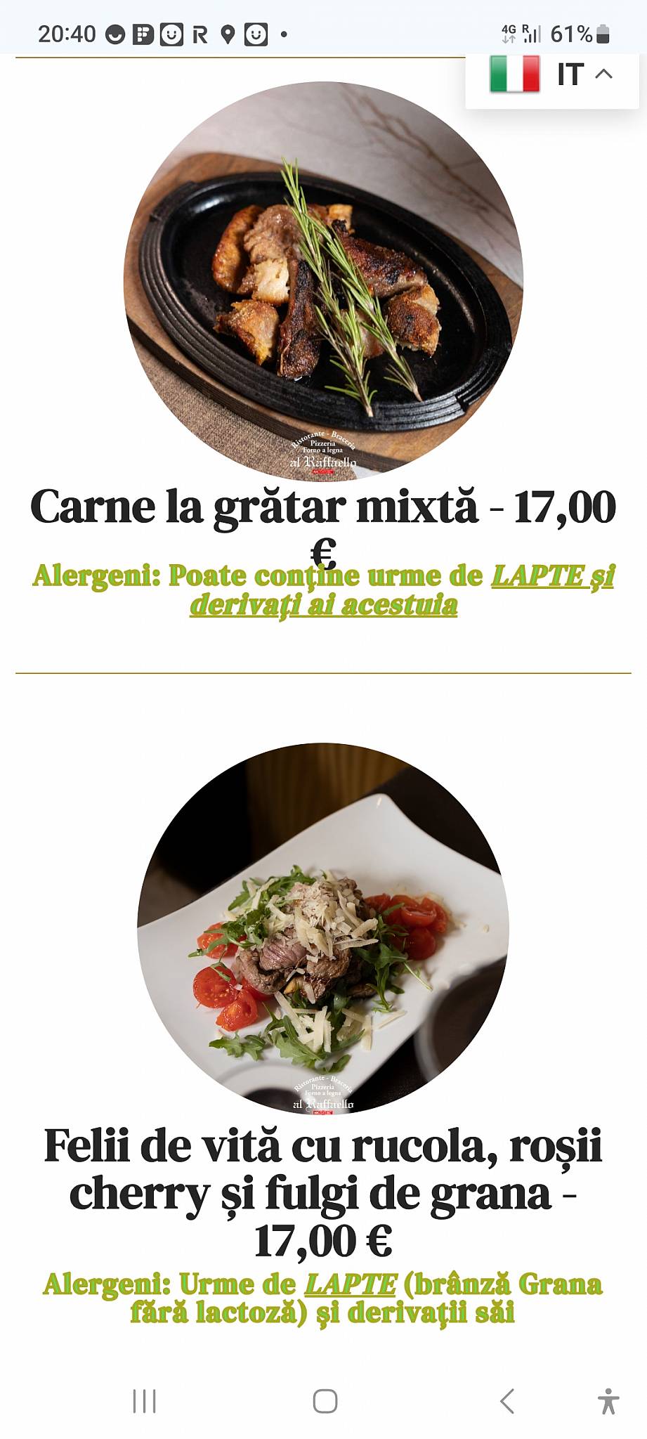 Menu di Ristorante Pizzeria Al Raffaello anche GlutenFree 