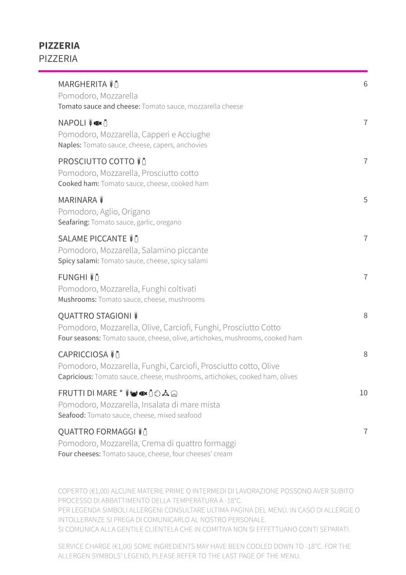 Menu di Ristorante Pizzeria Da Pinzo 