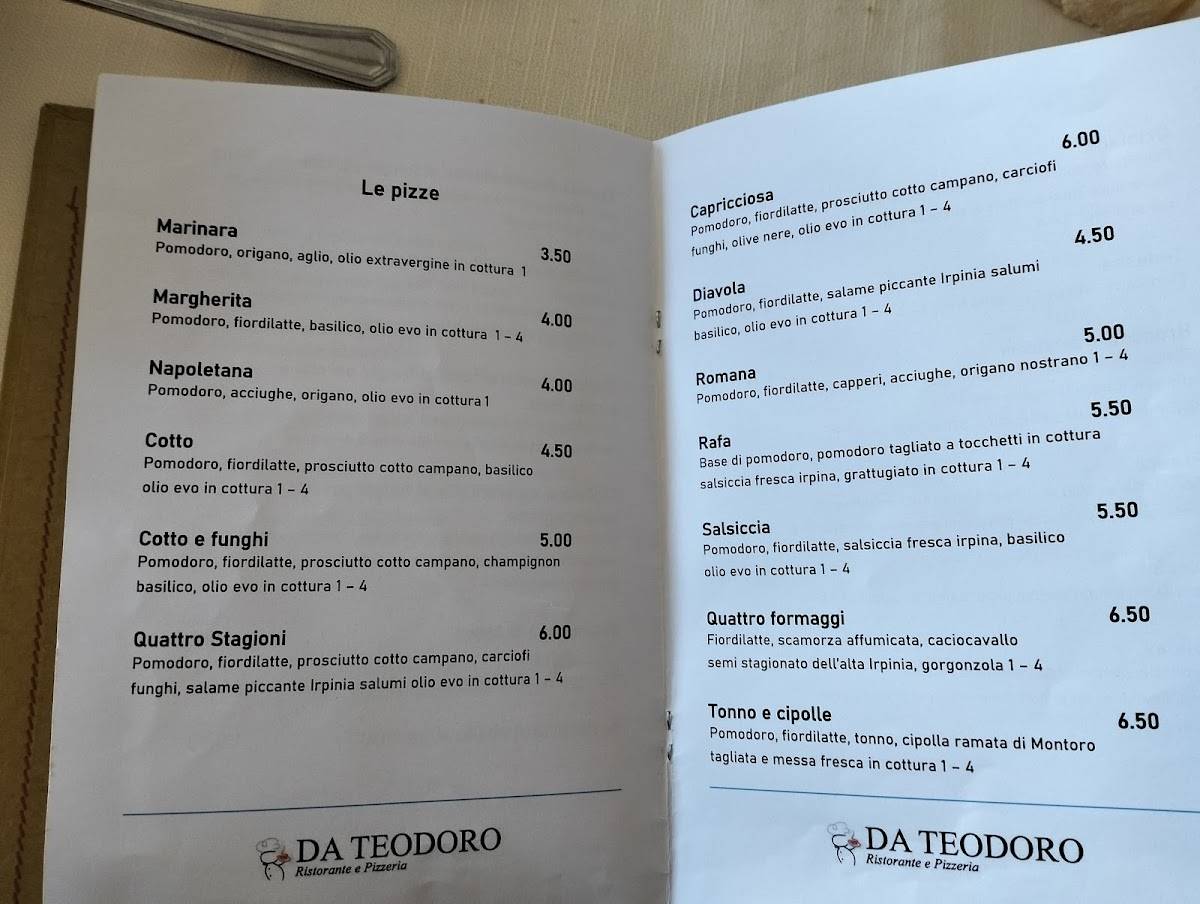 Menu di Ristorante Da Teodoro (MONTEFUSCO - UNICA SEDE) 
