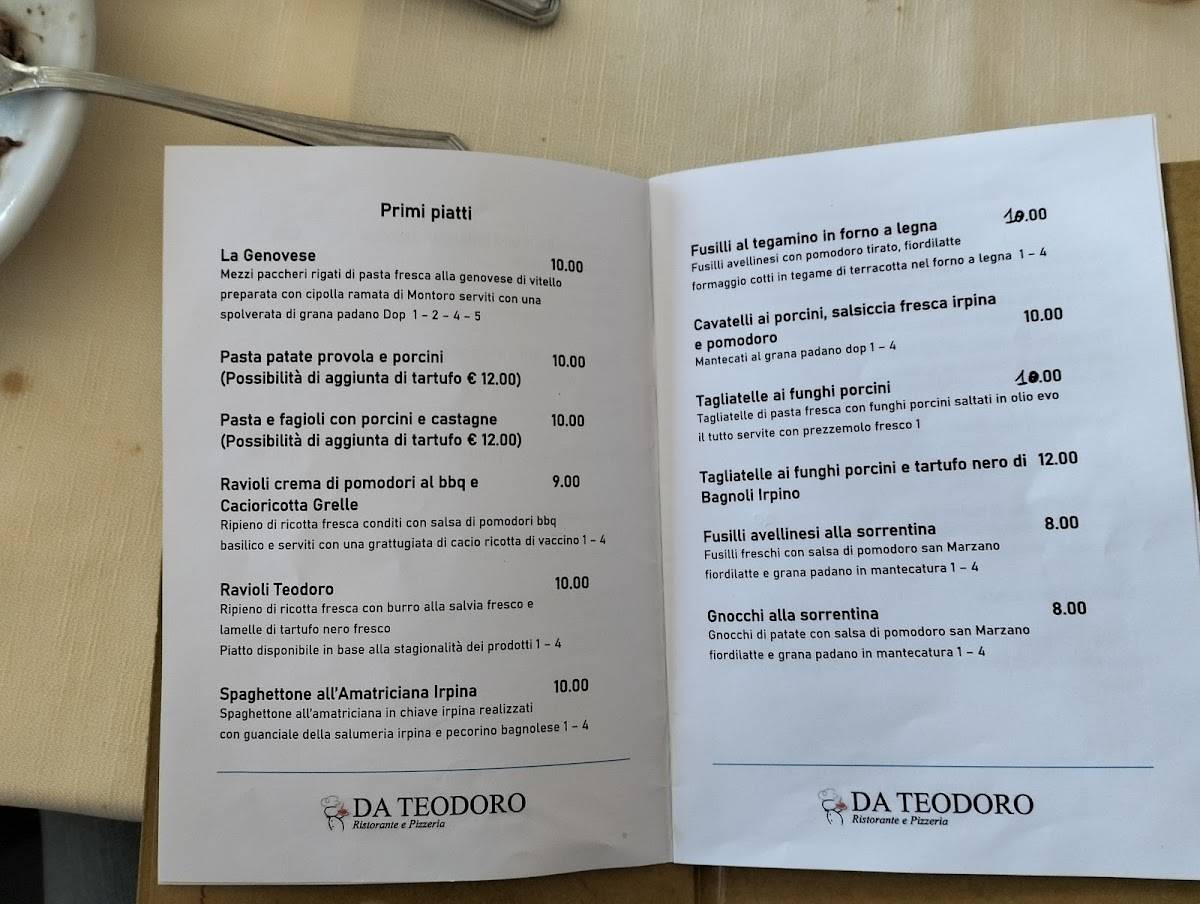 Menu di Ristorante Da Teodoro (MONTEFUSCO - UNICA SEDE) 