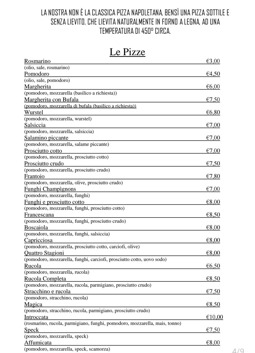 Menu di Ristorante Pizzeria Il Frantoio 