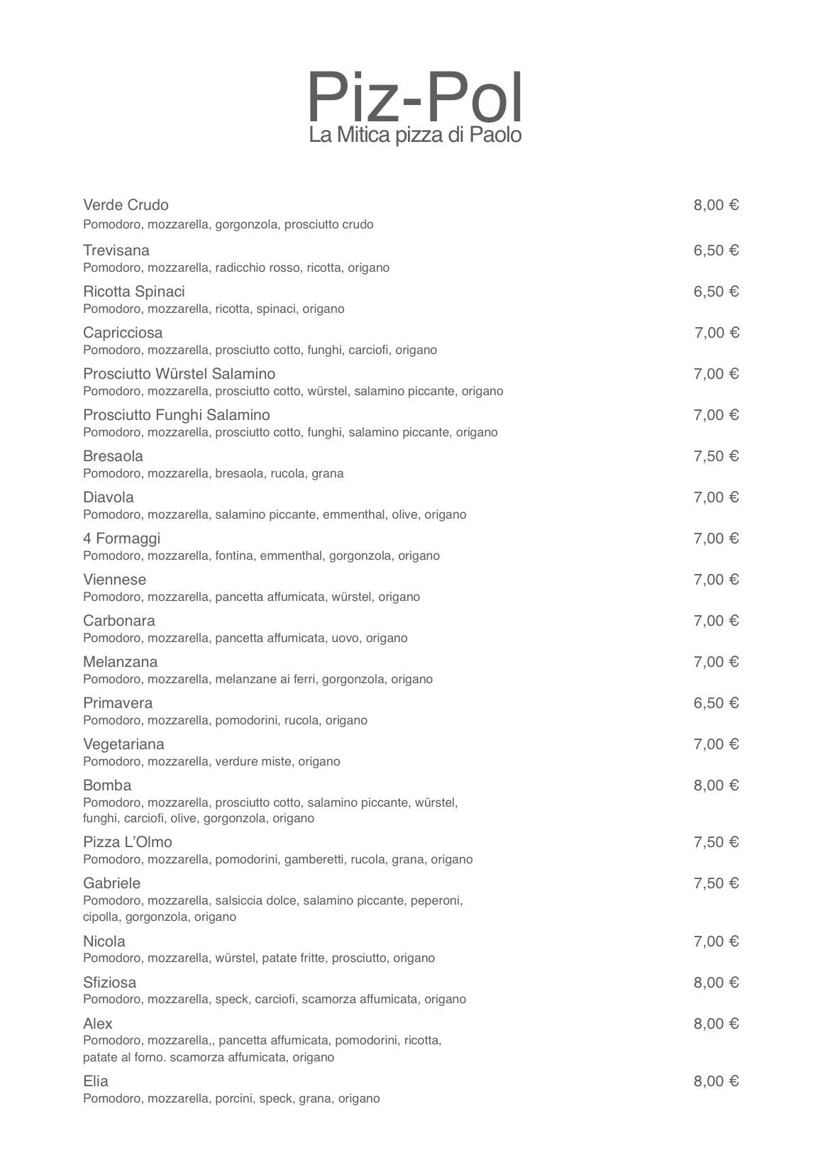 Menu di Ristorante Pizzeria L'Olmo 