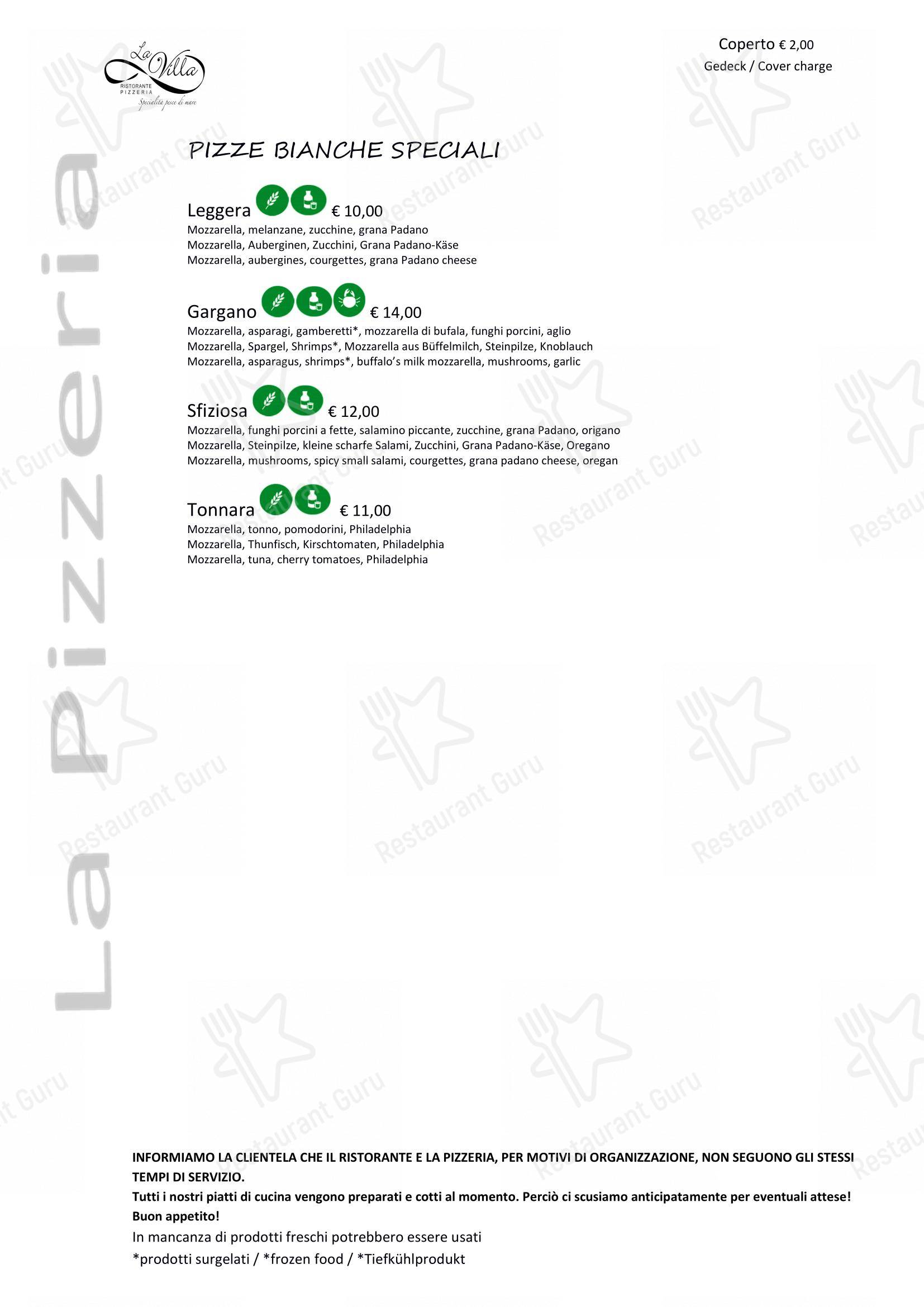 Ristorante Pizzeria La Villa in Nago-torbole - Menu bar