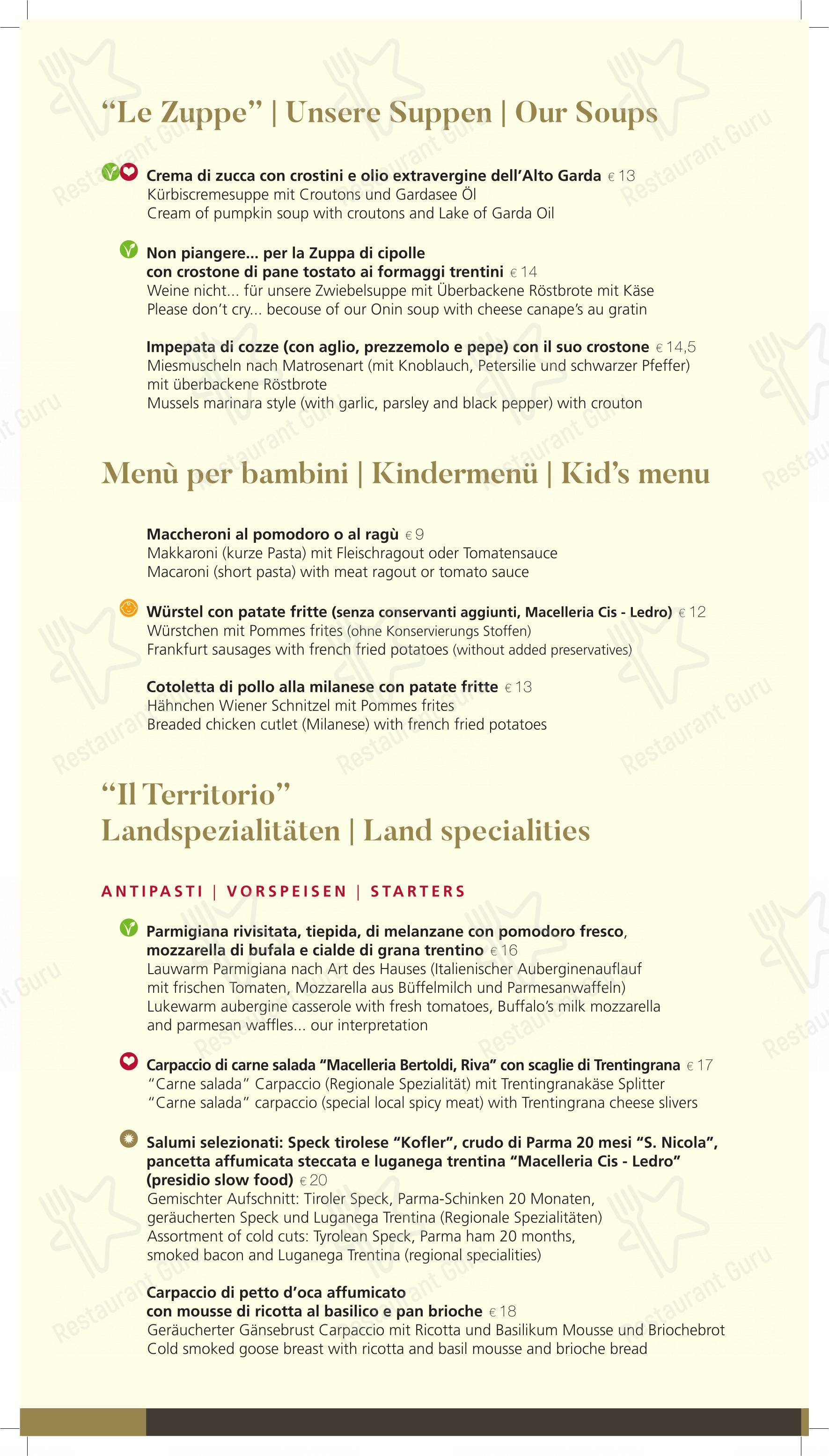 Menu di Ristorante Pizzeria Leon D'oro Riva - Menu