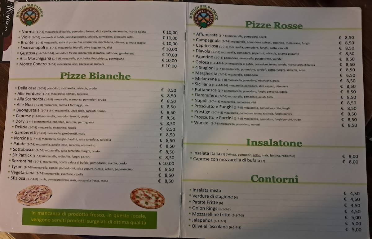 Menu di Ristorante Pizzeria Pub Sir Patrick 