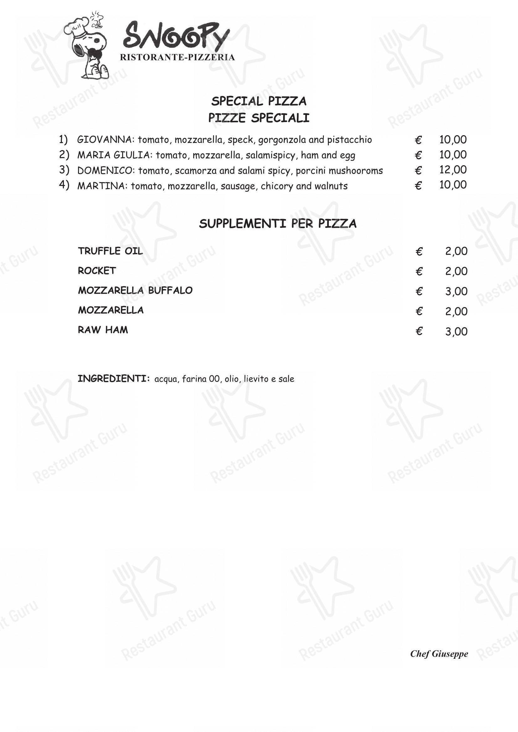 Menu bar per Ristorante pizzeria Snoopy in Bologna