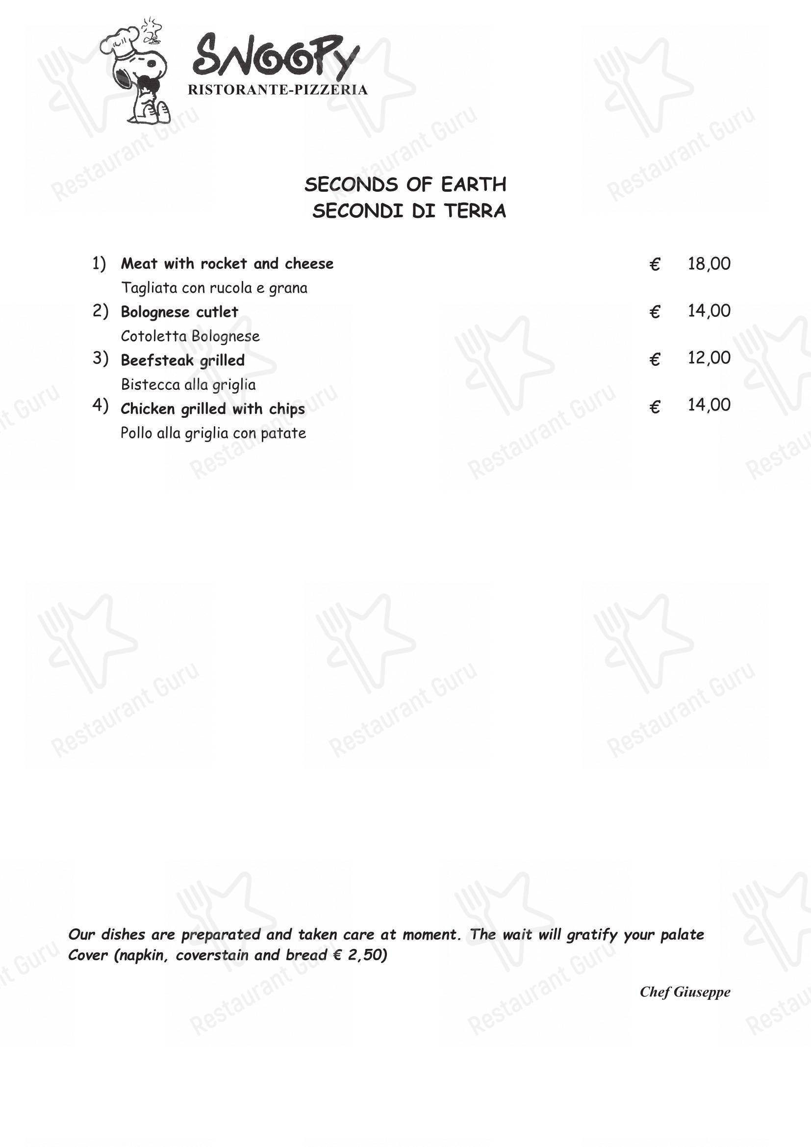 Menu di Ristorante pizzeria Snoopy - Menu bar