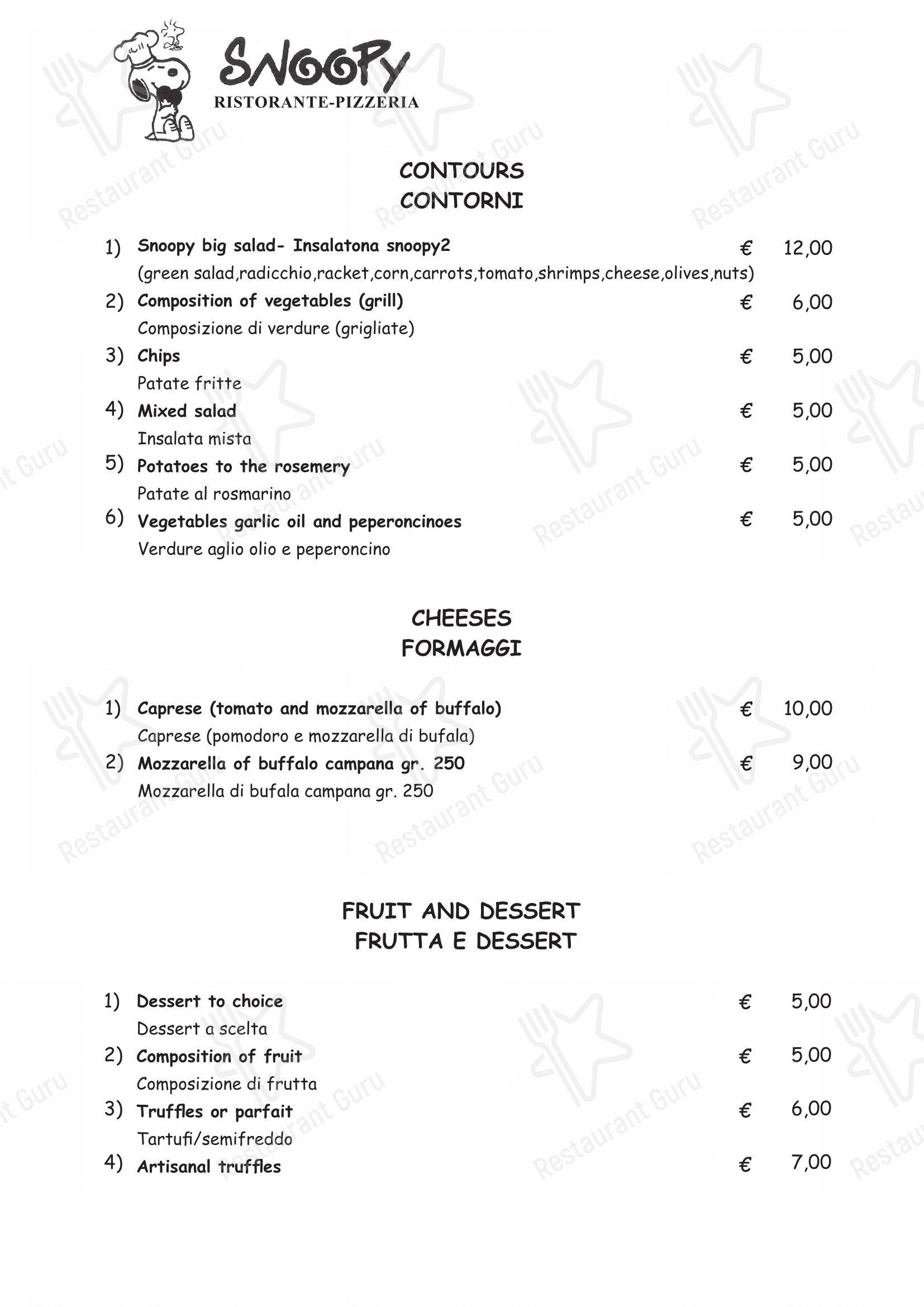 Ristorante pizzeria Snoopy in Bologna - Menu bar