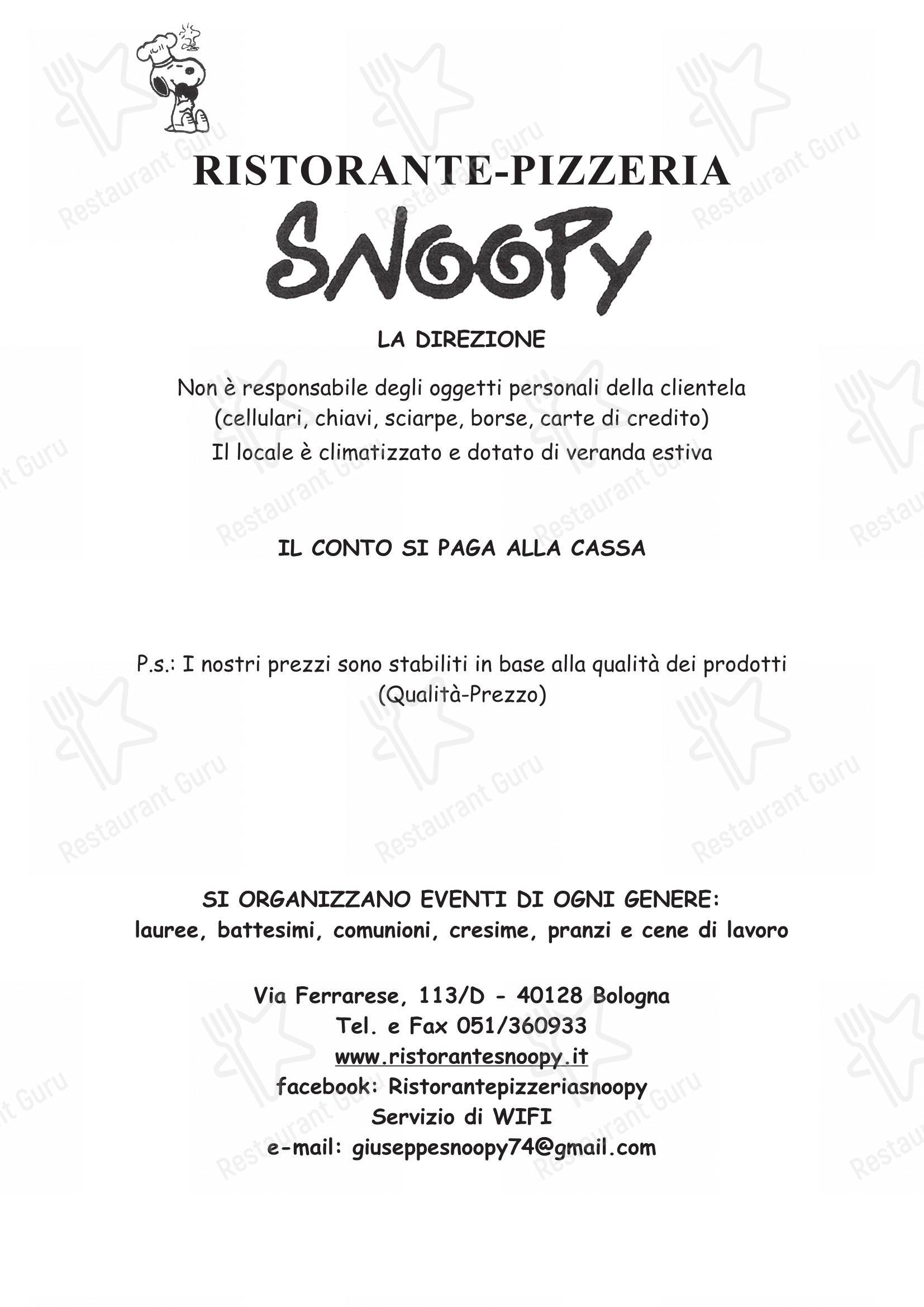 Menu per Ristorante pizzeria Snoopy in Bologna