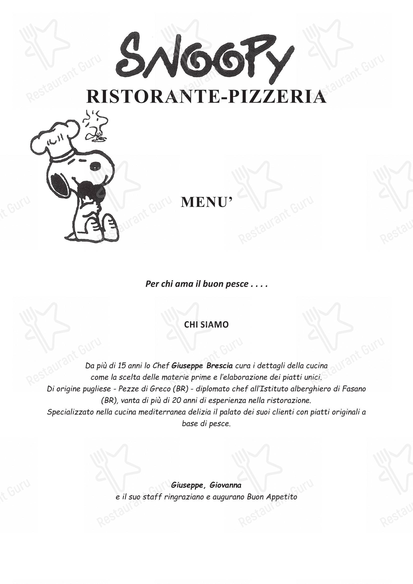 Menu di Ristorante pizzeria Snoopy - Menu