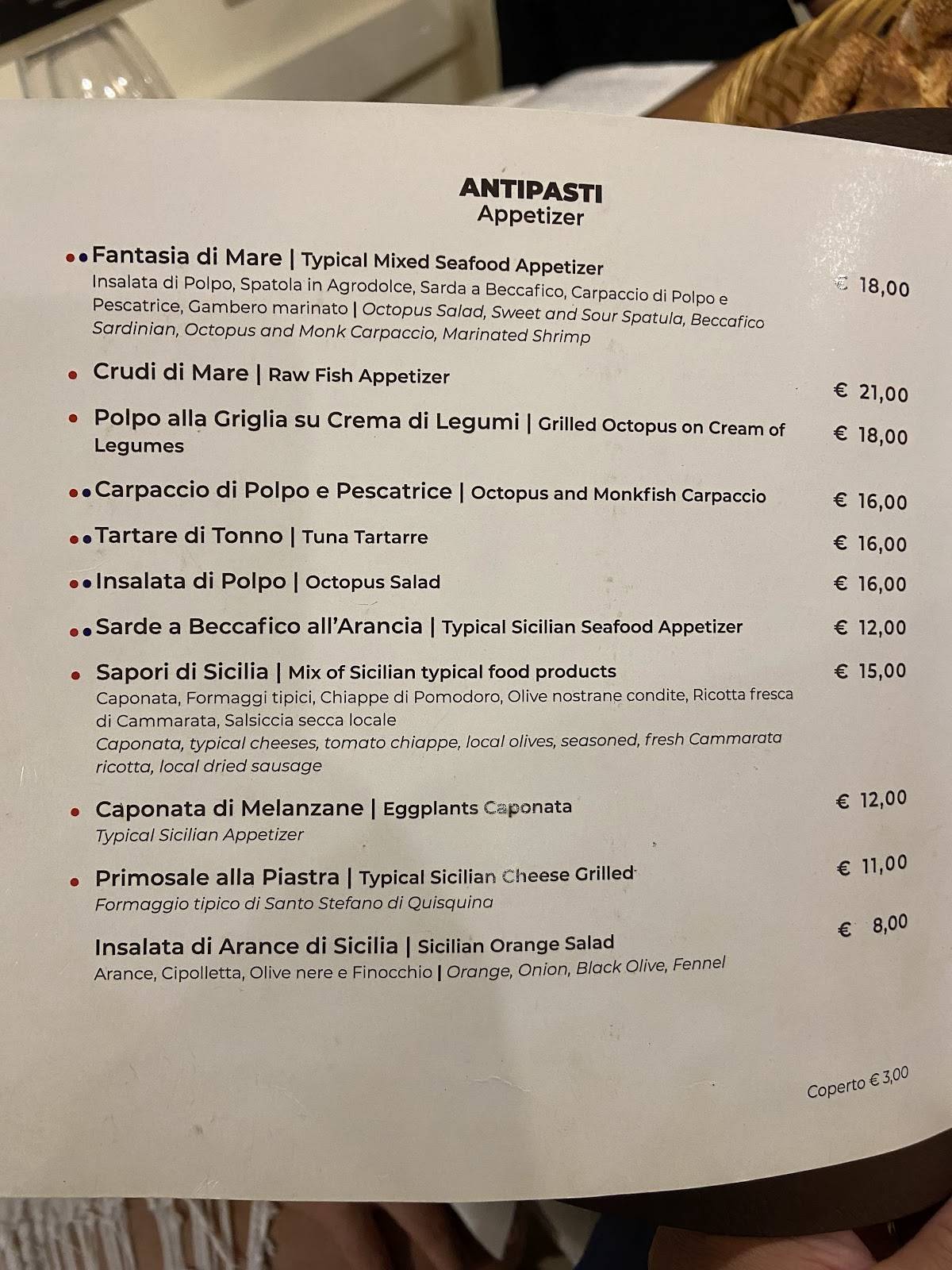Menu di Ristorante Ruga Reali, Osteria del Teatro 