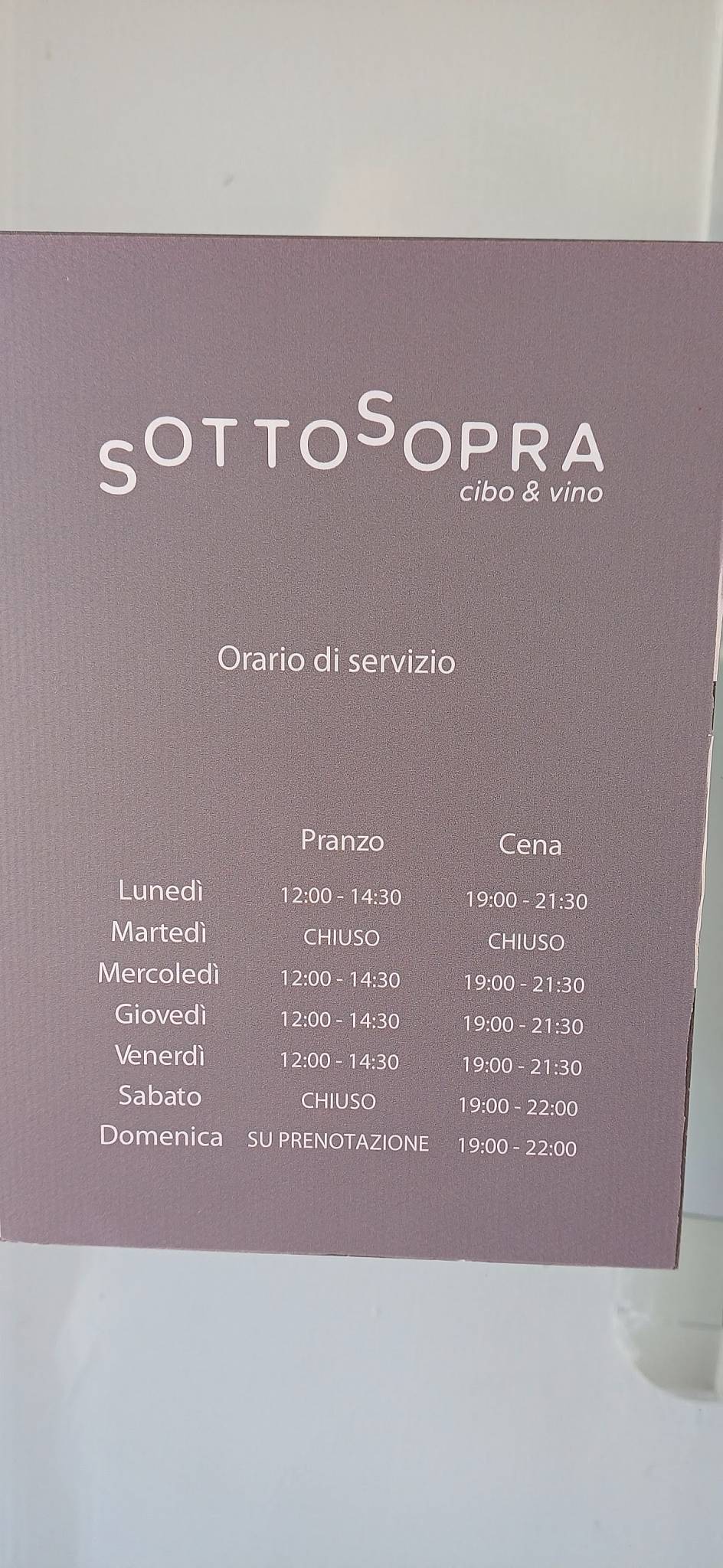 Menu di Ristorante Sottosopra 