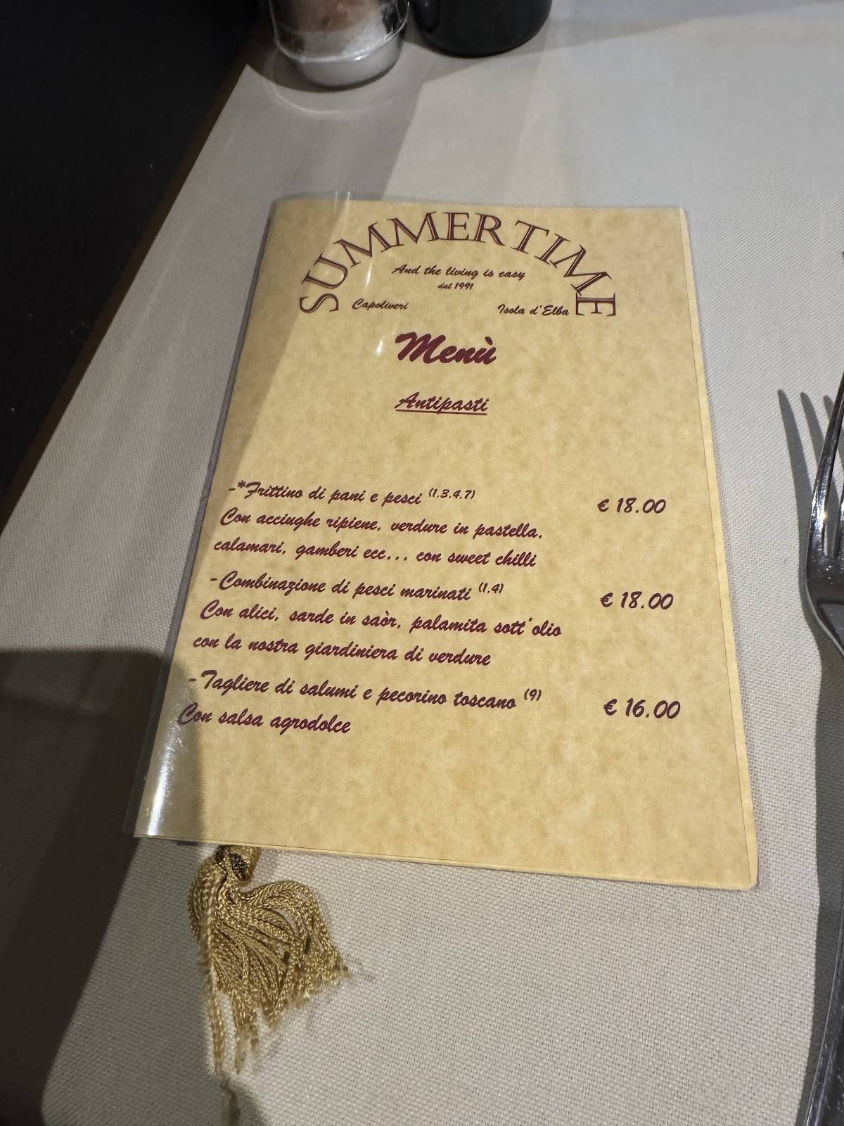 Menu di Ristorante Summertime 