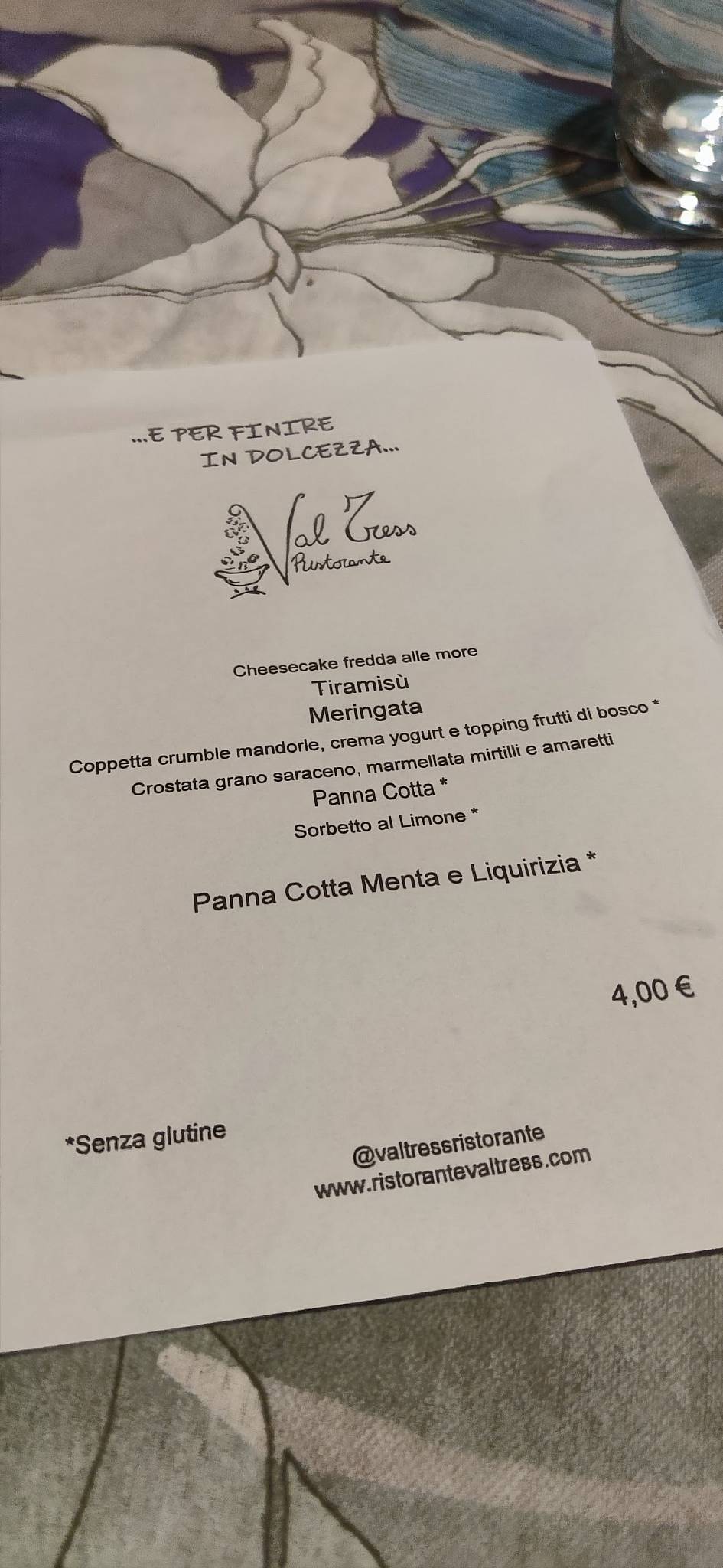 Menu di Ristorante Val Tress 