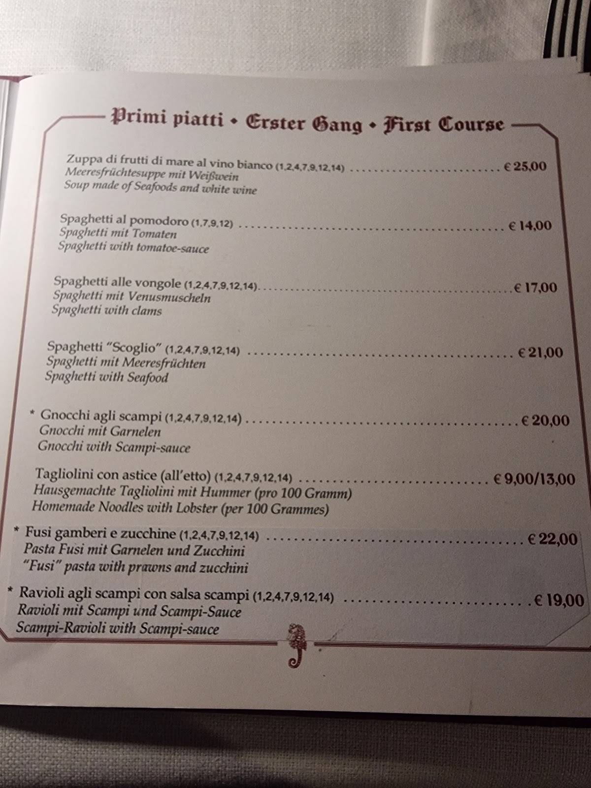 Menu di Ristorante al Cavalluccio Duino 