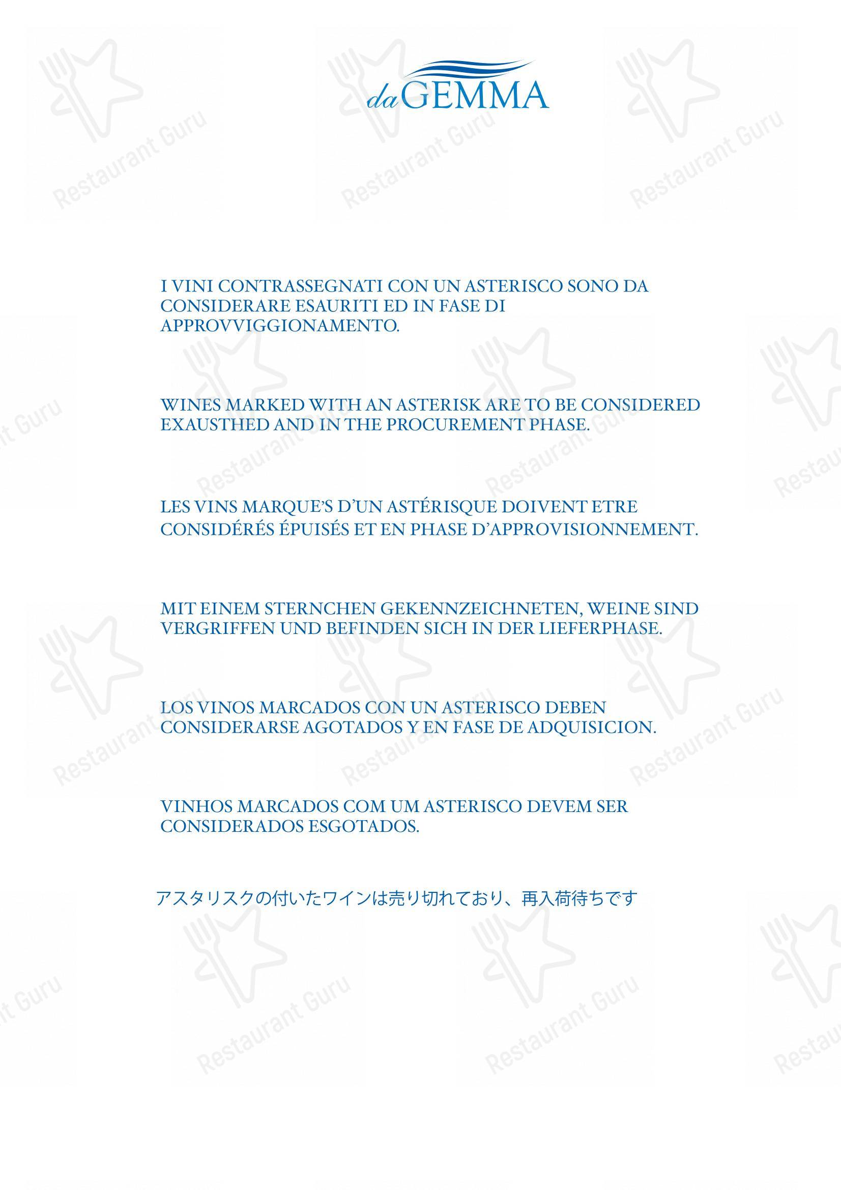 Ristorante da Gemma in Capri - Menu