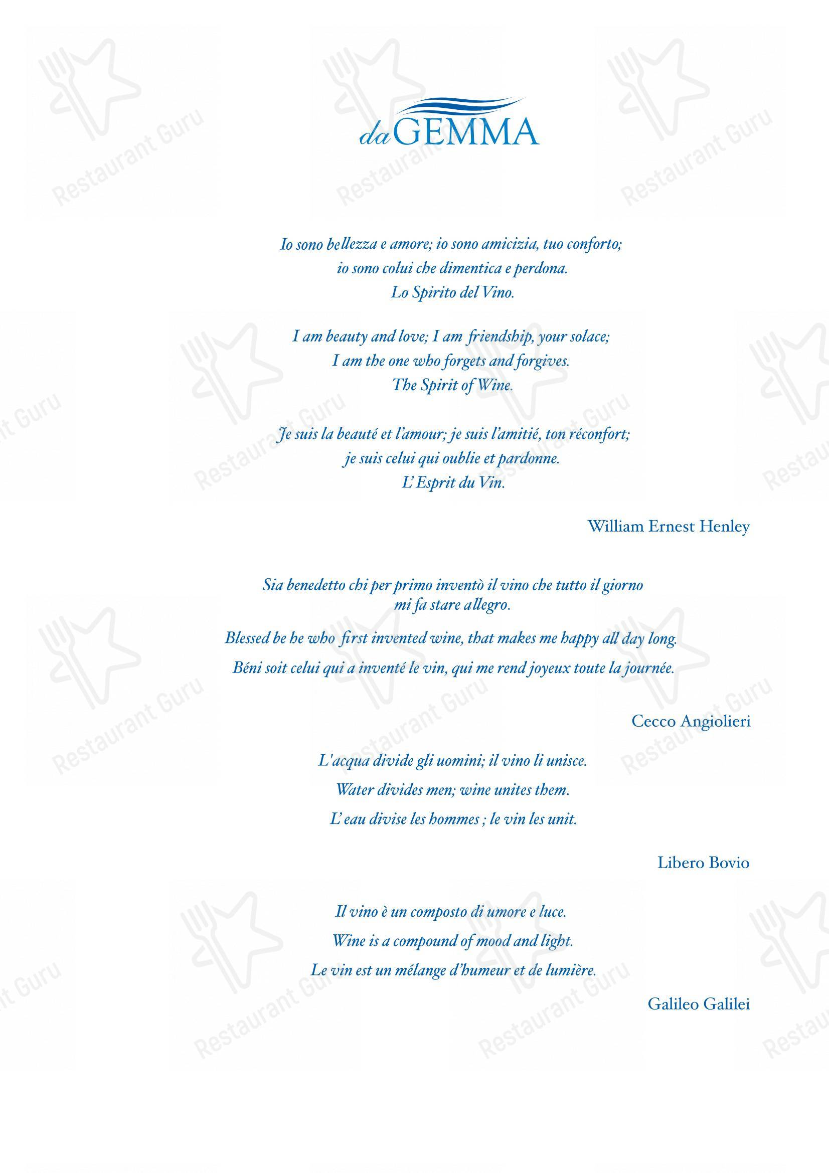 Menu per Ristorante da Gemma in Capri