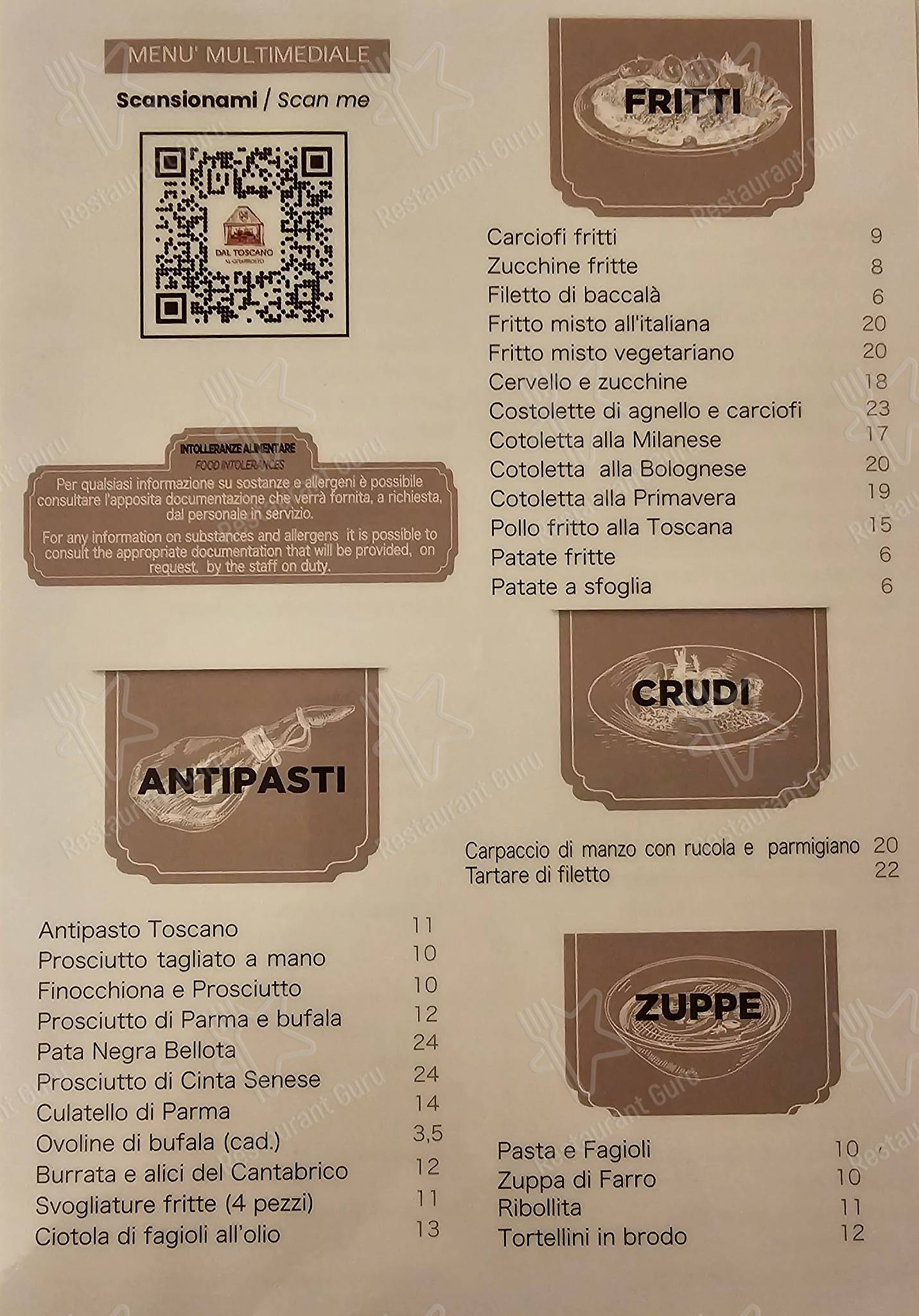 Menu di Ristorante dal Toscano al Girarrosto - piatti e bevande