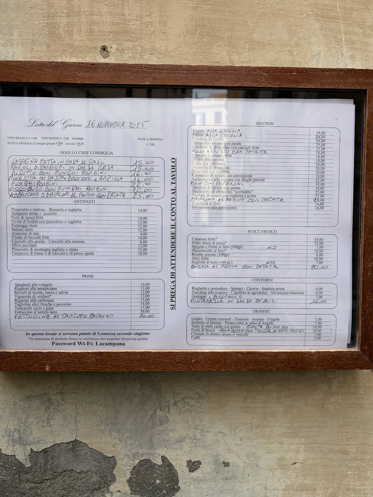 Menu di La Campana 