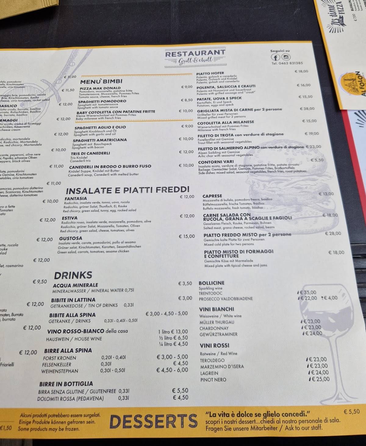 Menu di Ristorante pizzeria Folon 