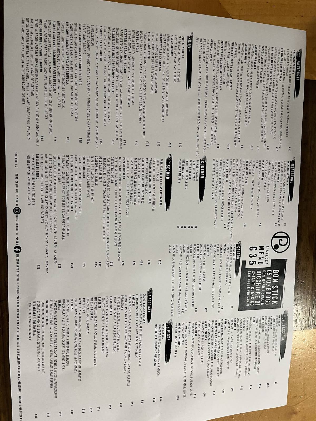 Menu di Ristorante pizzeria “Il Pinolo” 