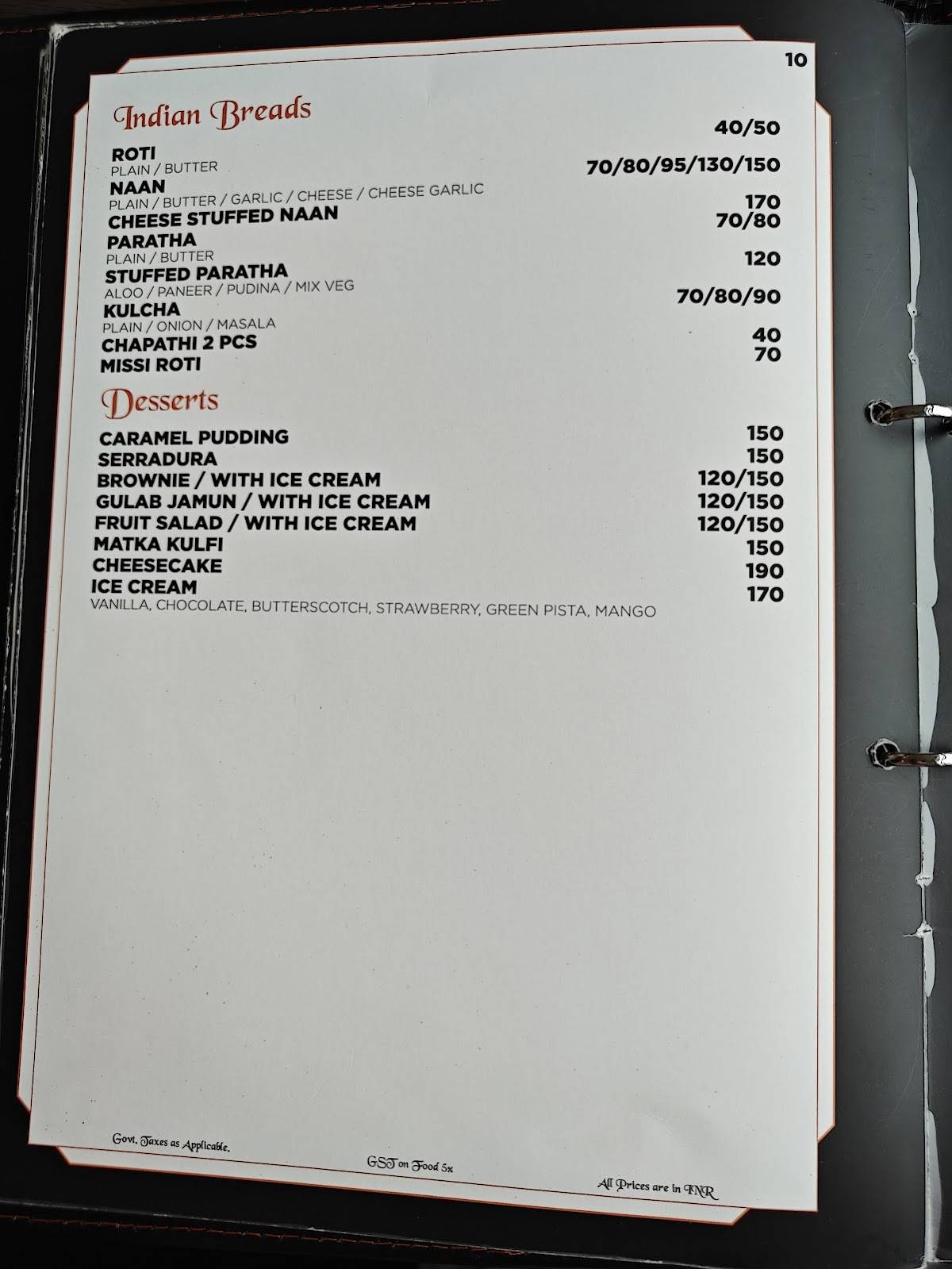 Ritz Classic Mall De Goa menu