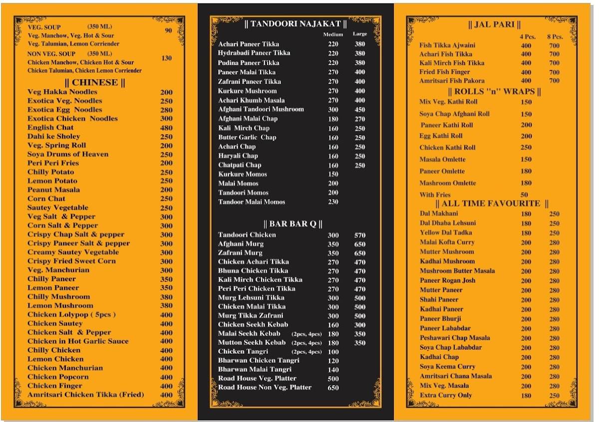 Road House, Sector 10 menu