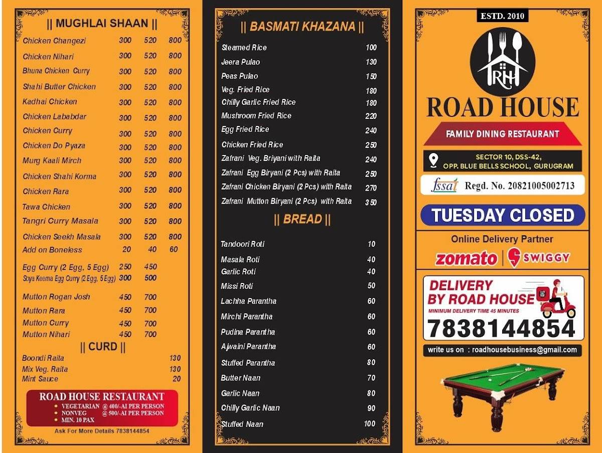 Road House, Sector 10 menu