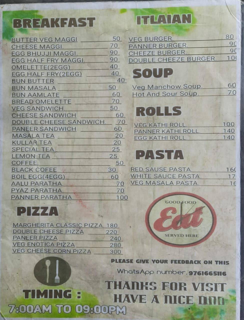 Rock on Cafe menu