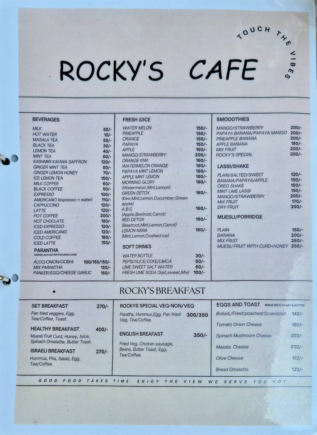 Rocky's Cafe menu