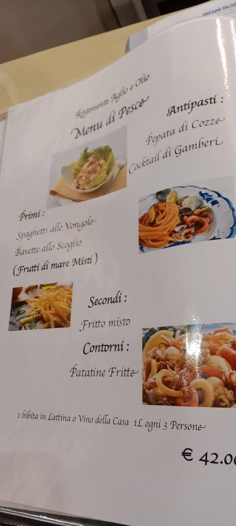 Menu di Ristorante Aglio e Olio 