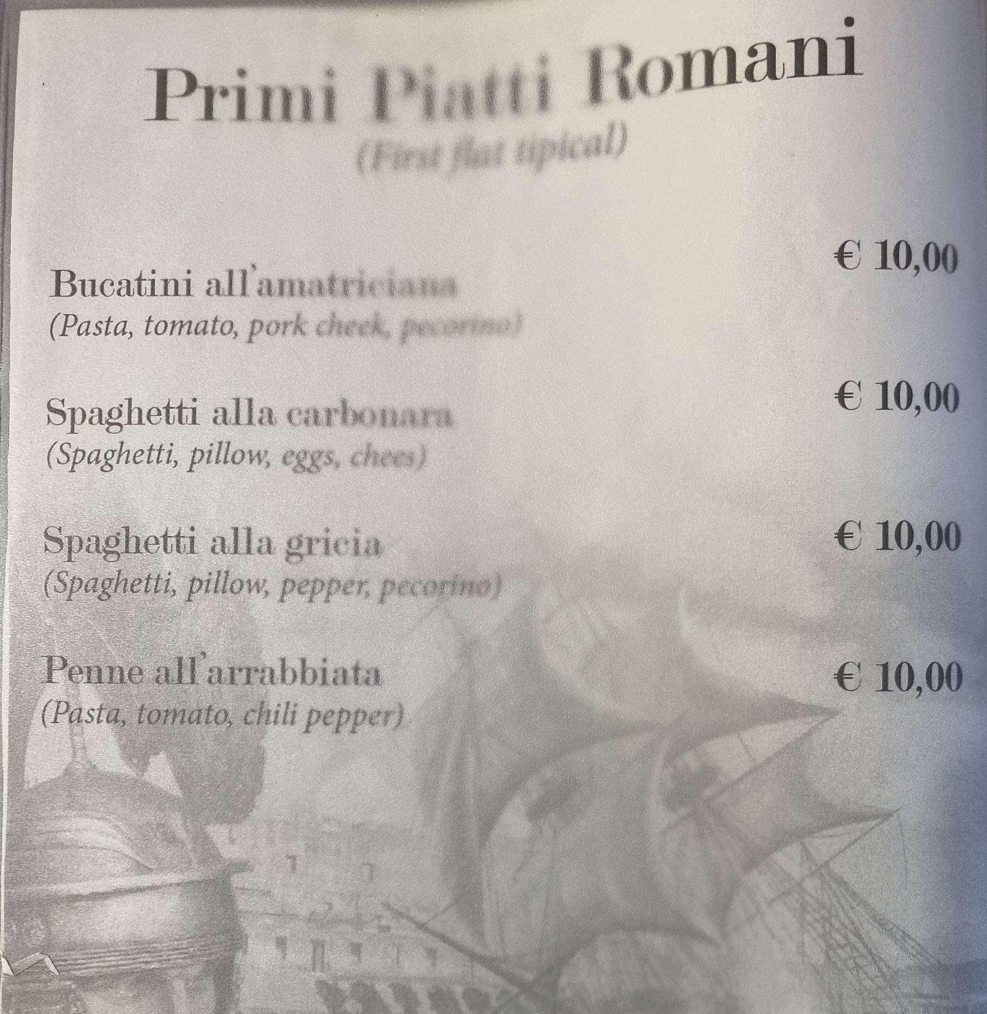 Menu di Angolo de' Trastevere 