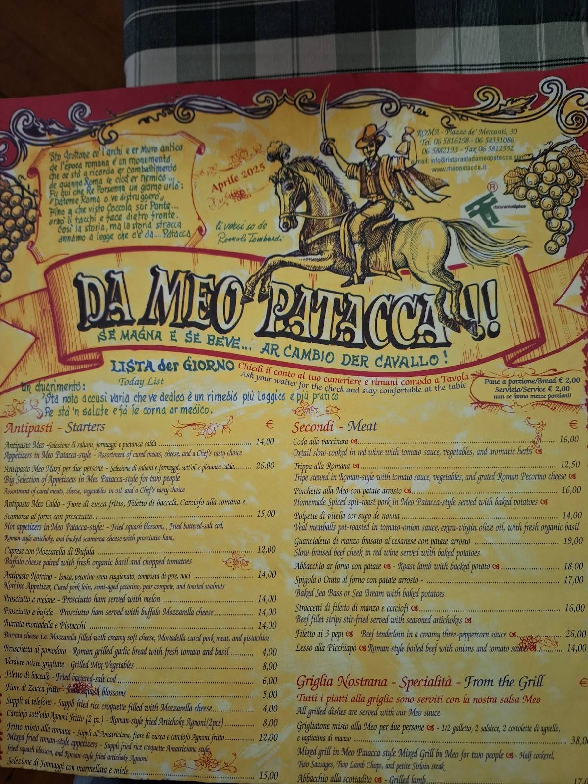 Menu di Da Meo Patacca 