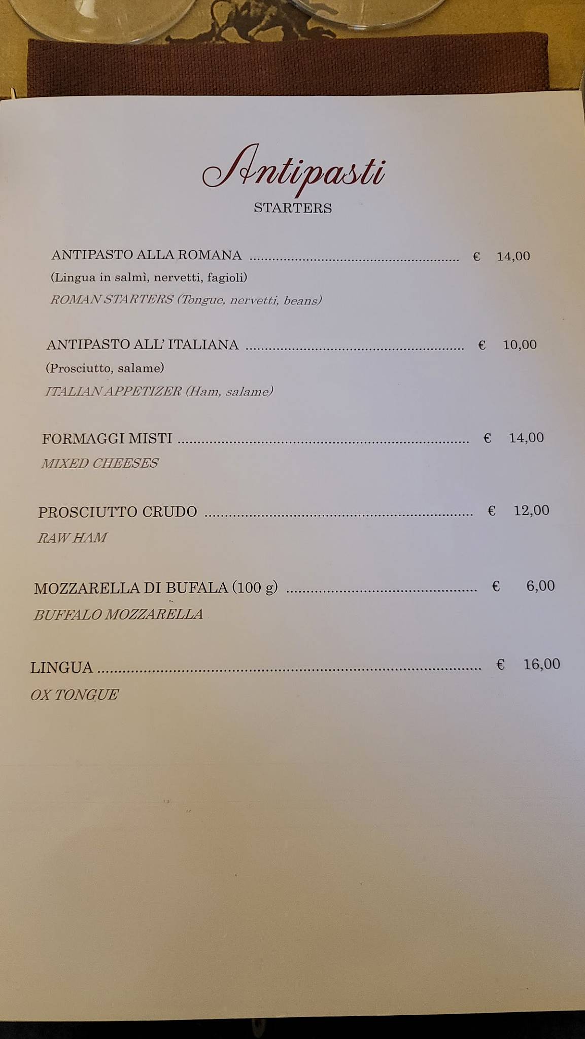 Menu di Ristorante "DA OIO" Testaccio 