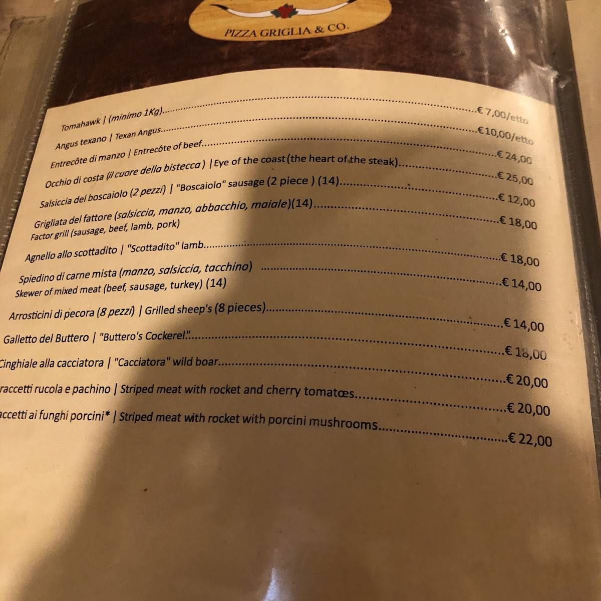 Menu de I Butteri