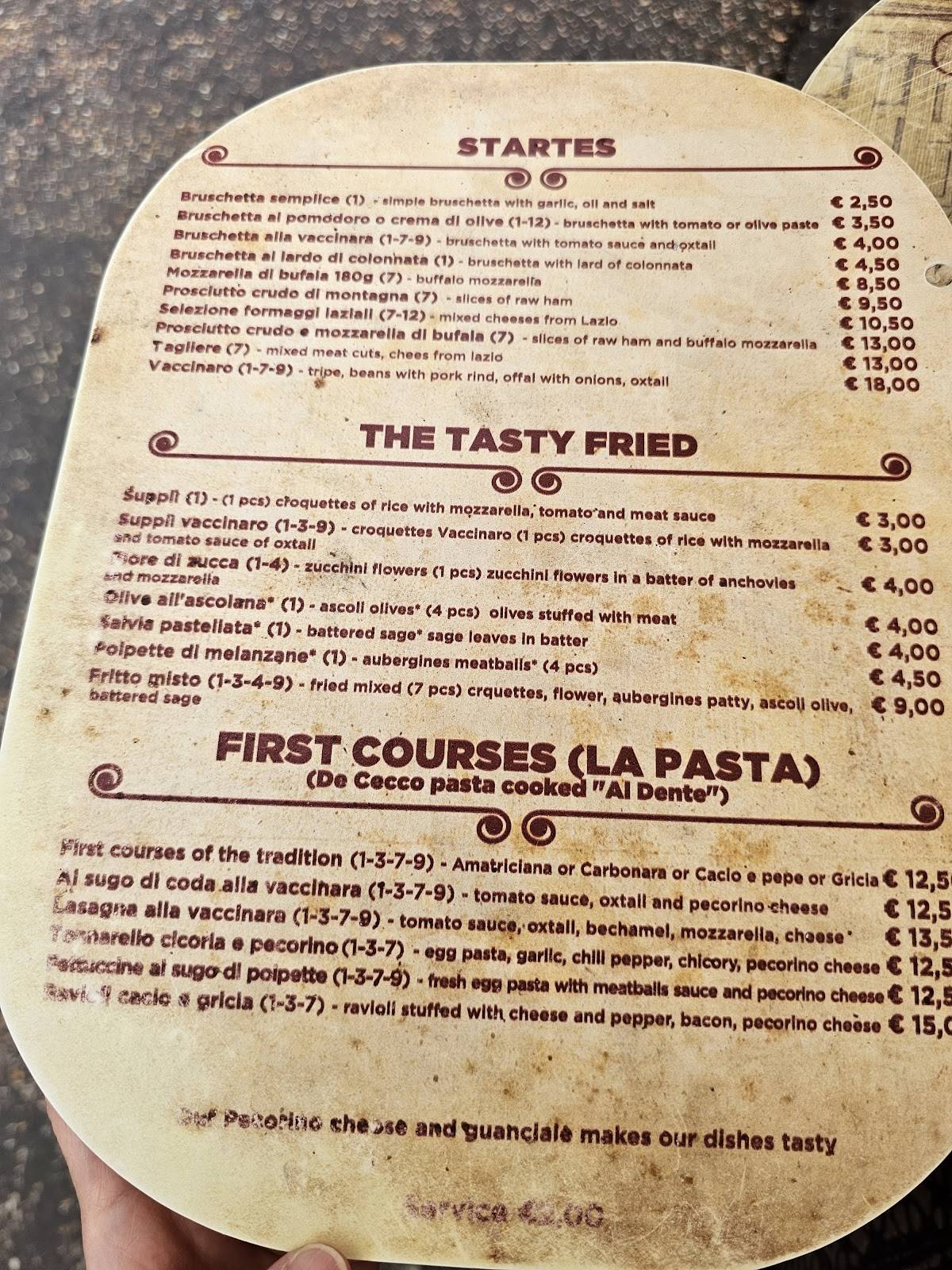 Menu di I Vaccinari Ristorante Pizzeria Rione Monti 