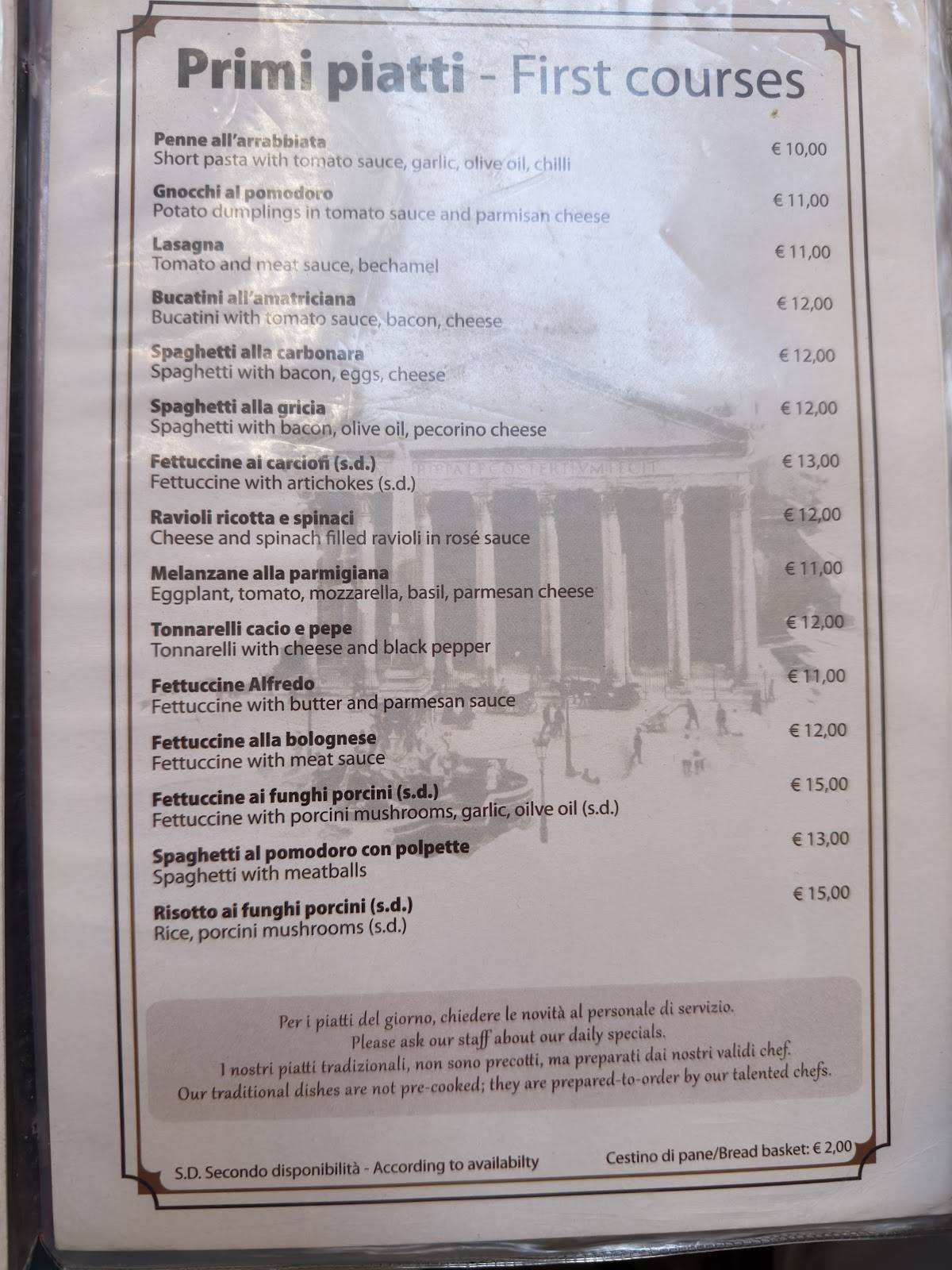 Menu de Il Barroccio Roma