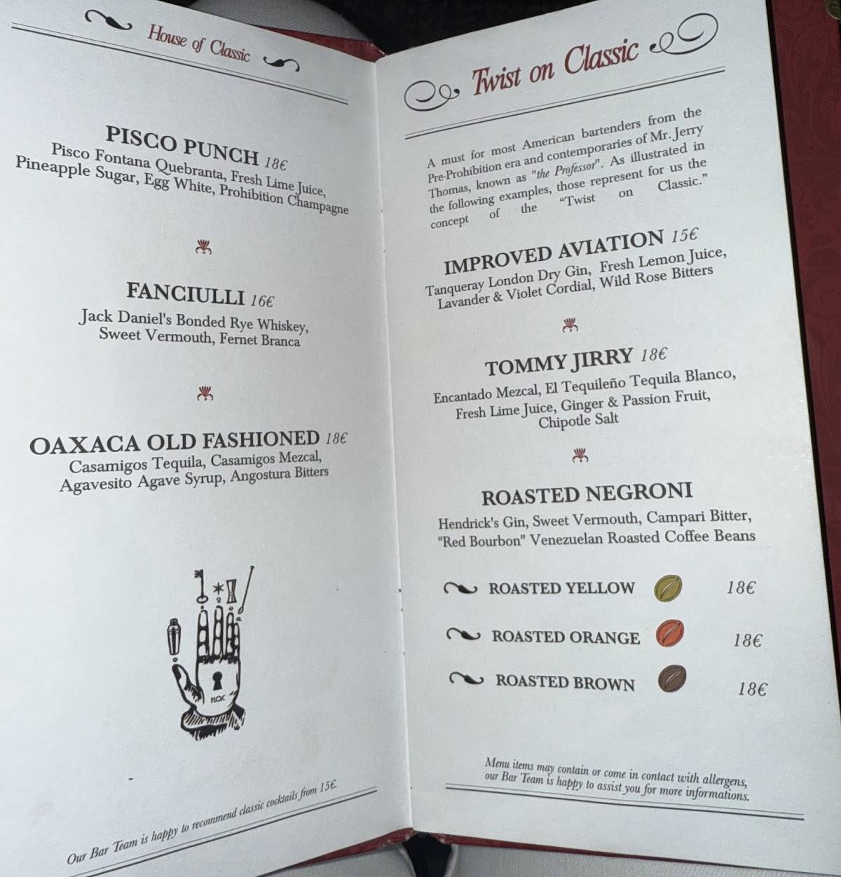 Menu di Jerry Thomas Speakeasy 