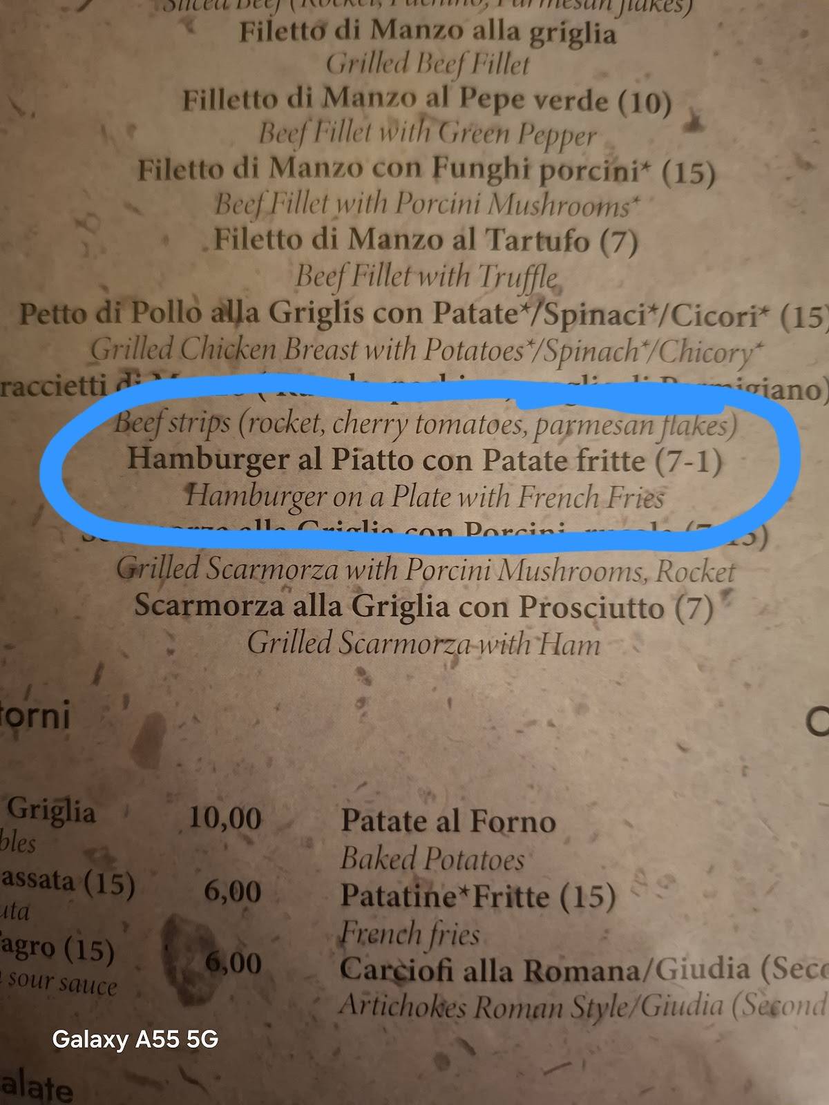 Menu de L'antica Fraschetta