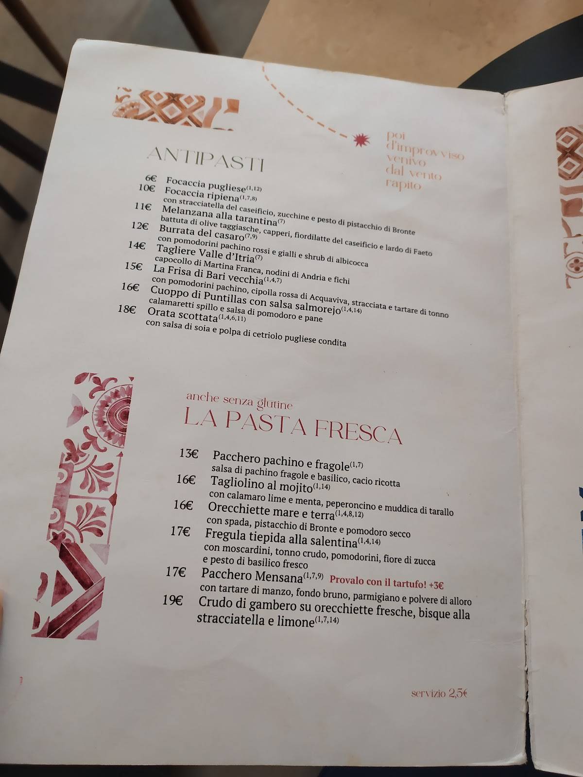 Menu di MENSANA Masseria Urbana 