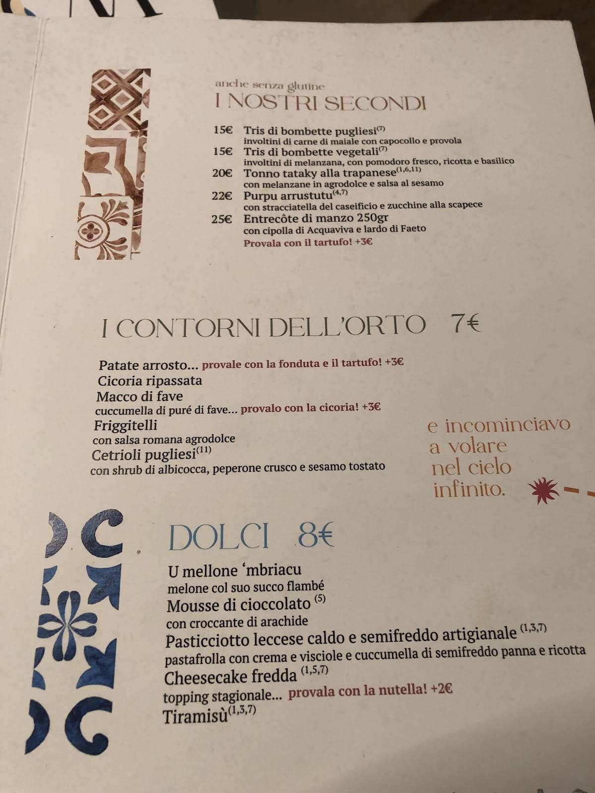 Menu di MENSANA Masseria Urbana 