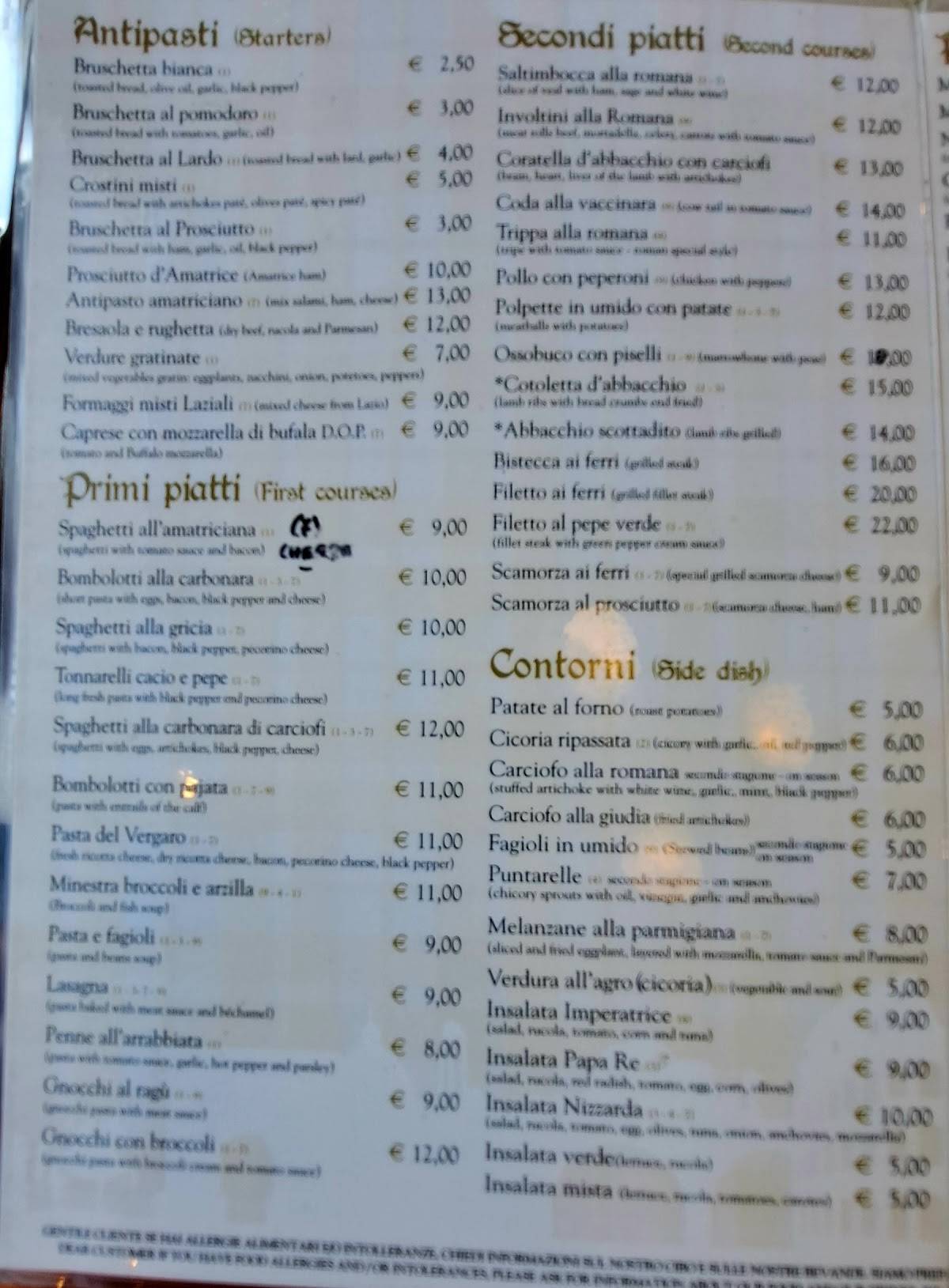 Menu di Papa Re - Marconi 