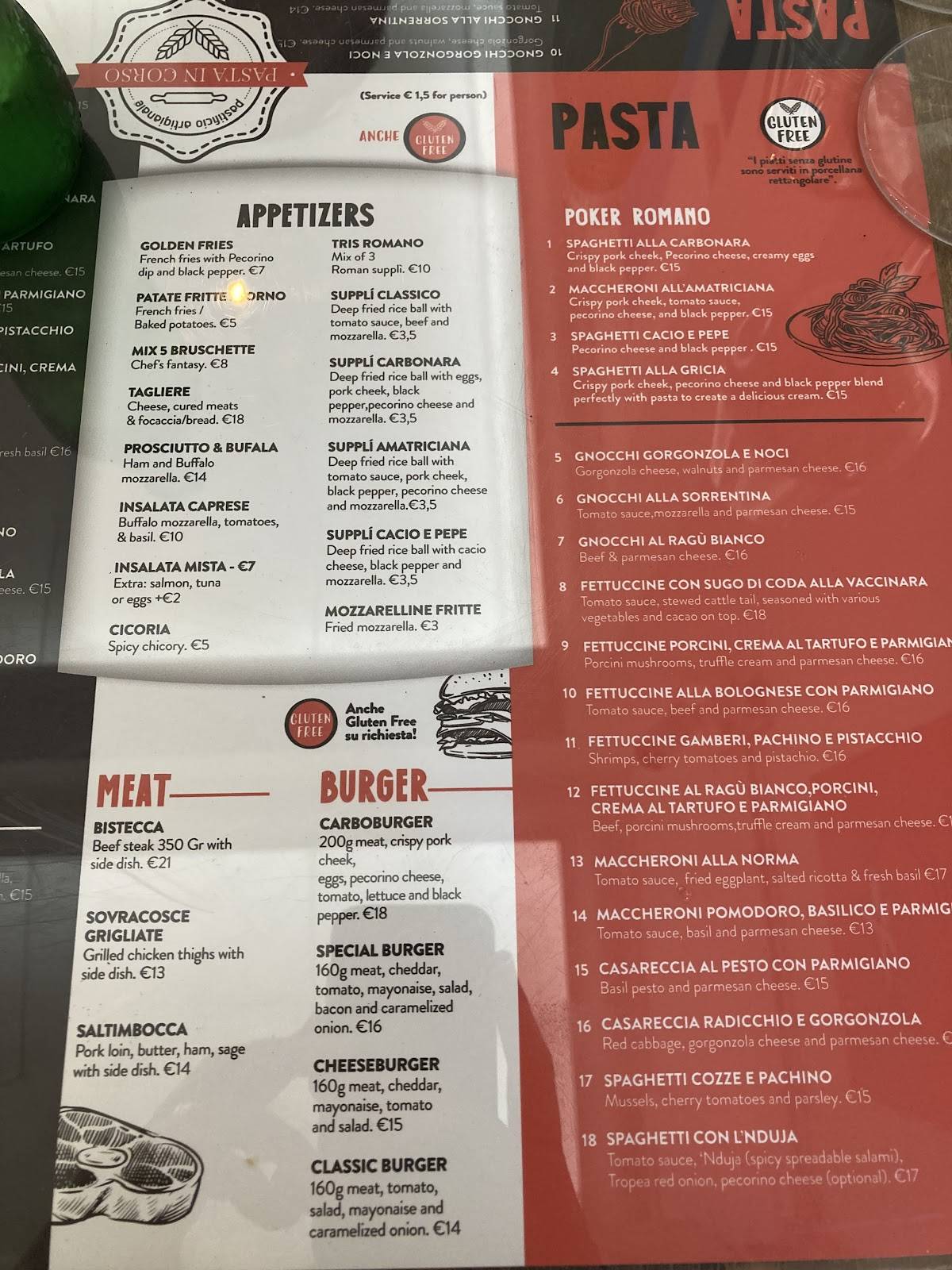 Menu di Pasta In Corso 