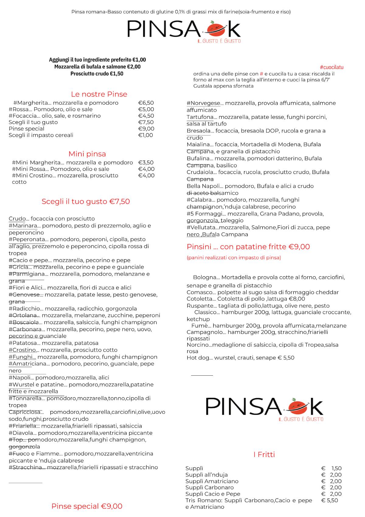 Menu di Pinsa ok prenestina 