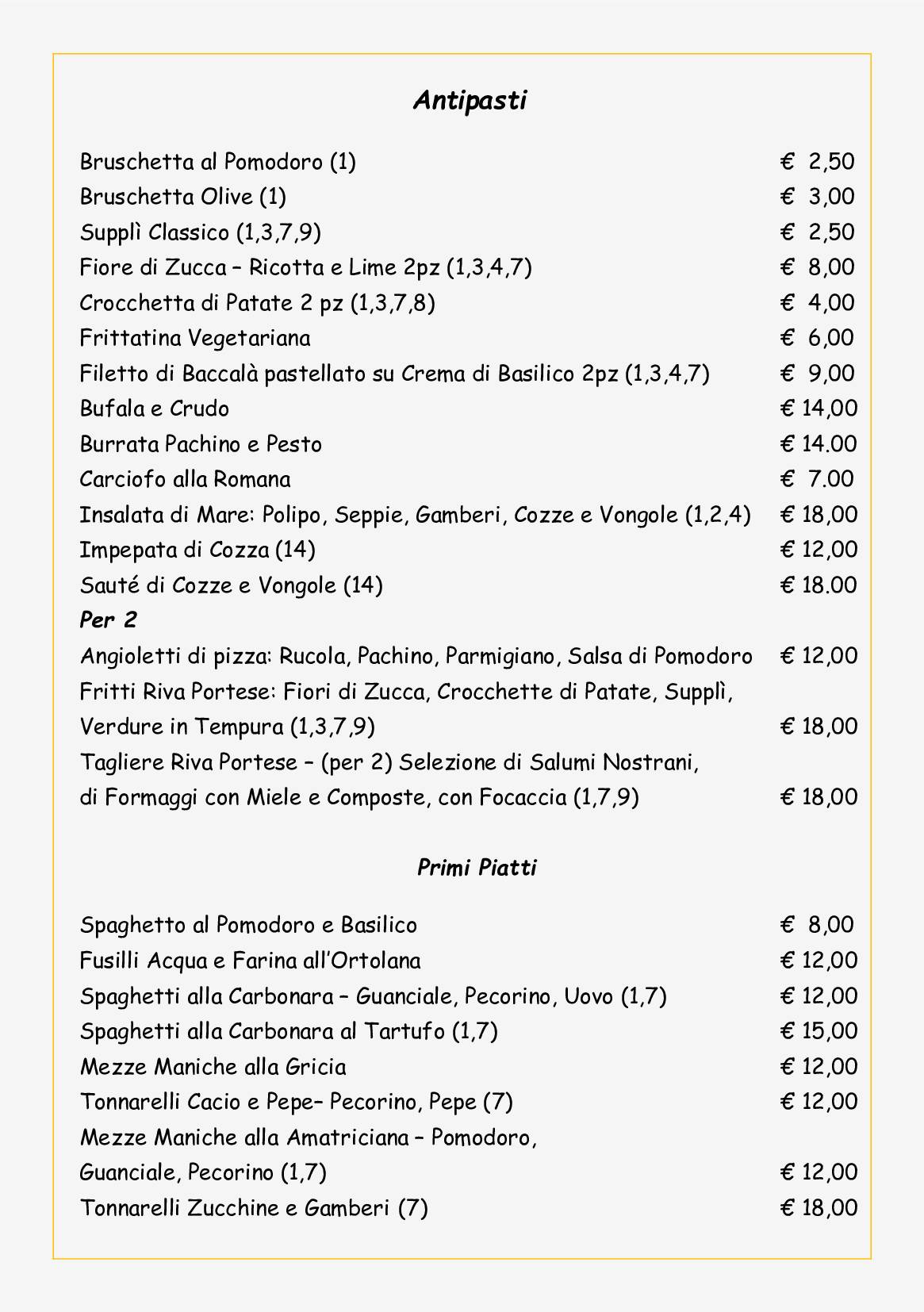 Menu di Riva Portese 