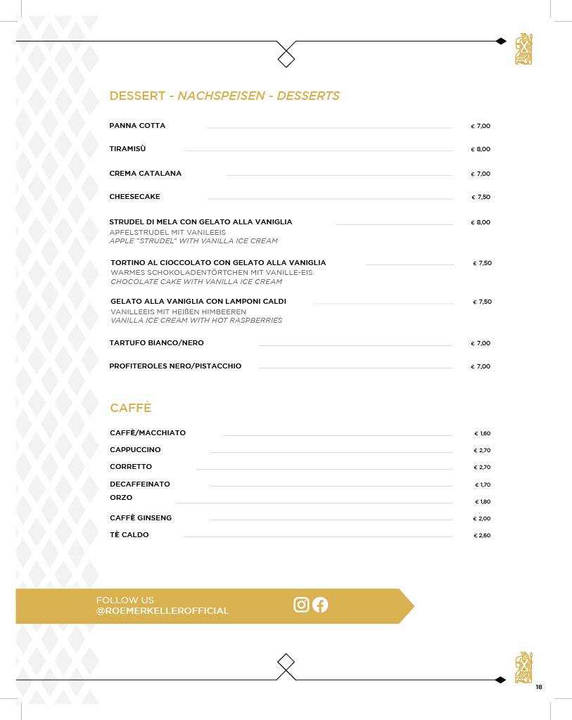 Menu di Roemerkeller Bolzano 