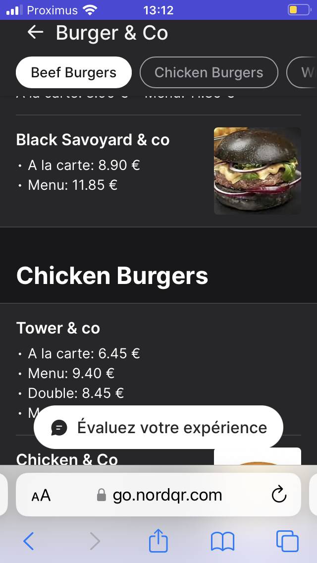 Menu de burger&co