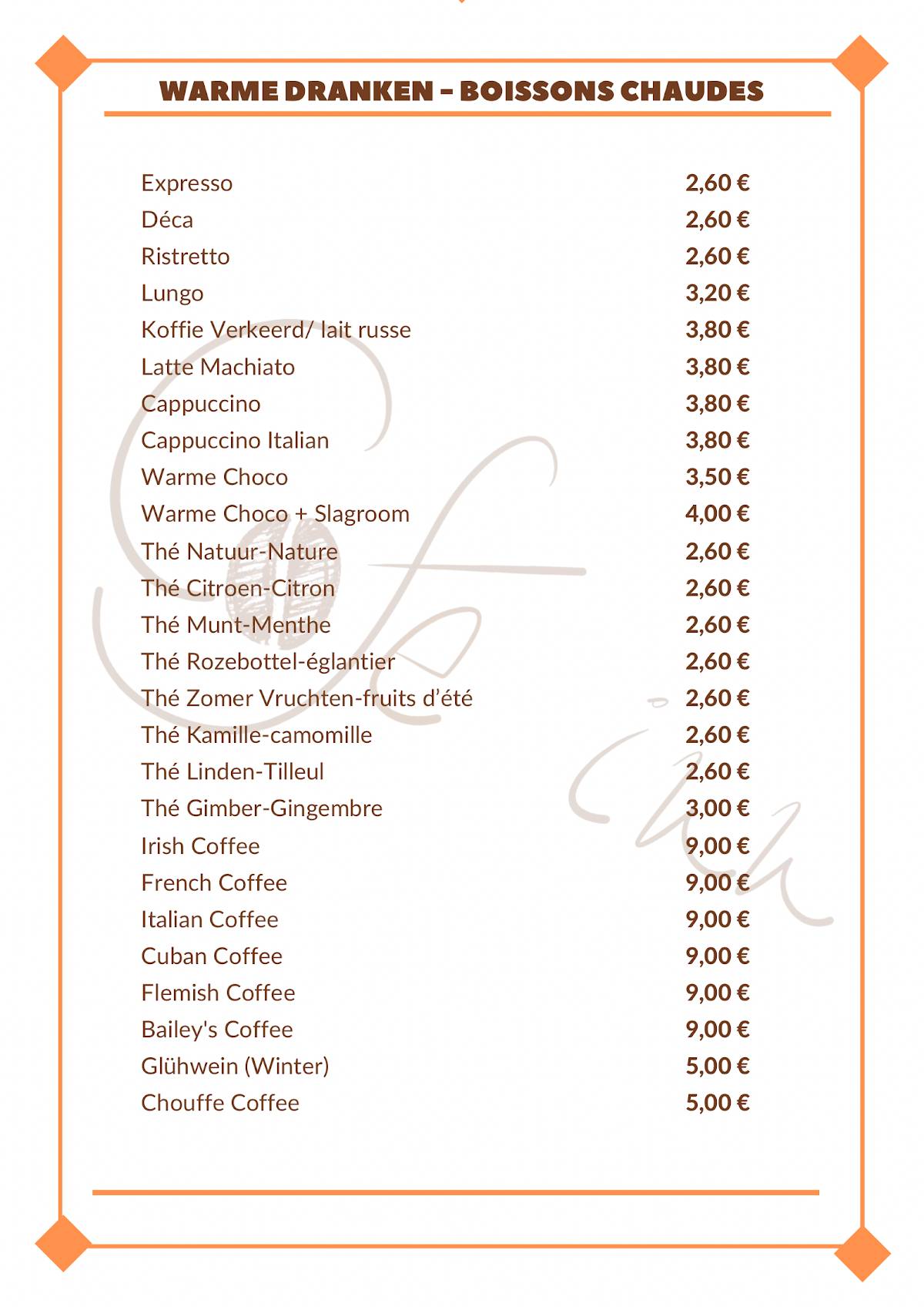 Menu de Café Inn